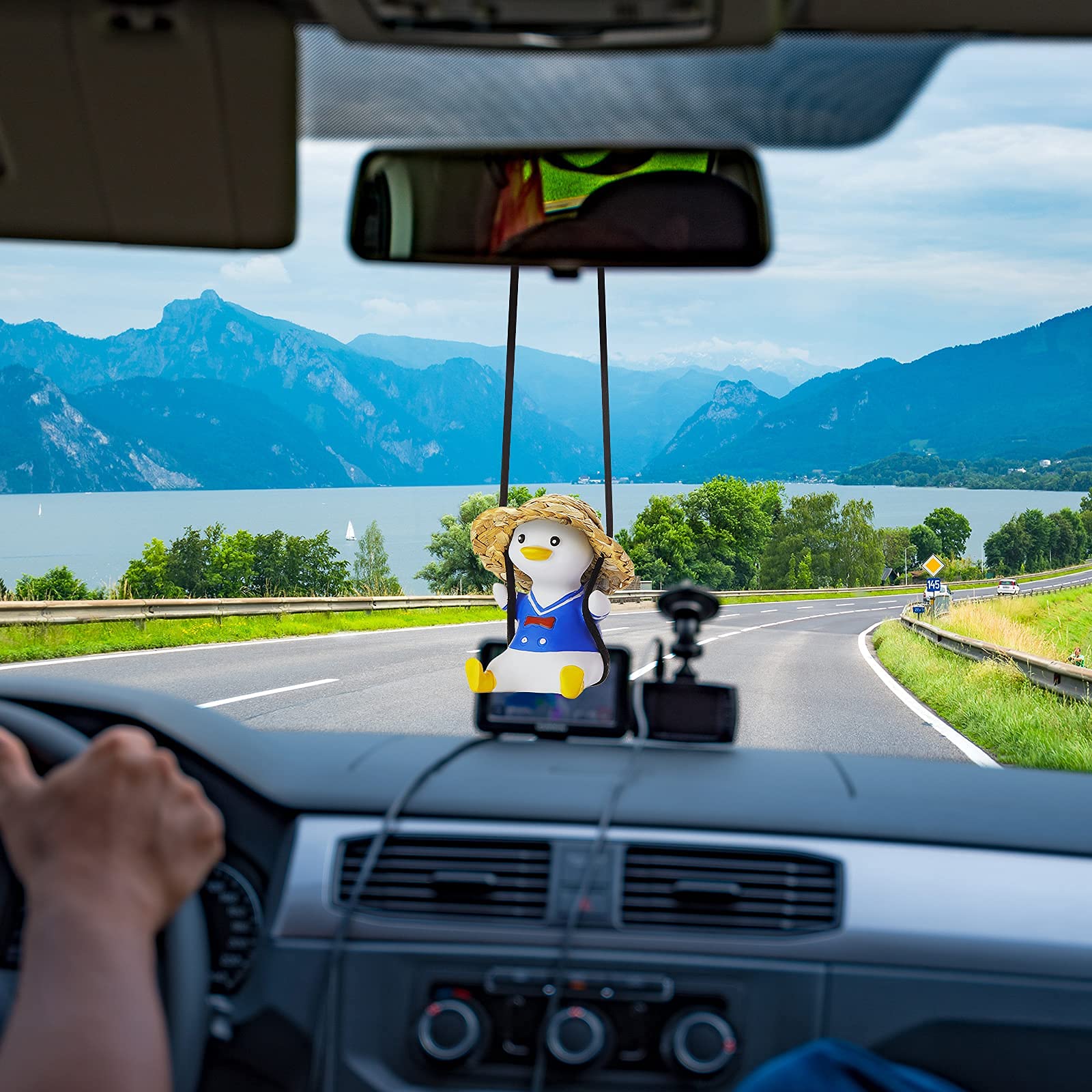 Cute Swing Duck Car Mirror Pendant - Fun Rearview Mirror Decor for Women & Men - Perfect for Road Trips & Daily Commute