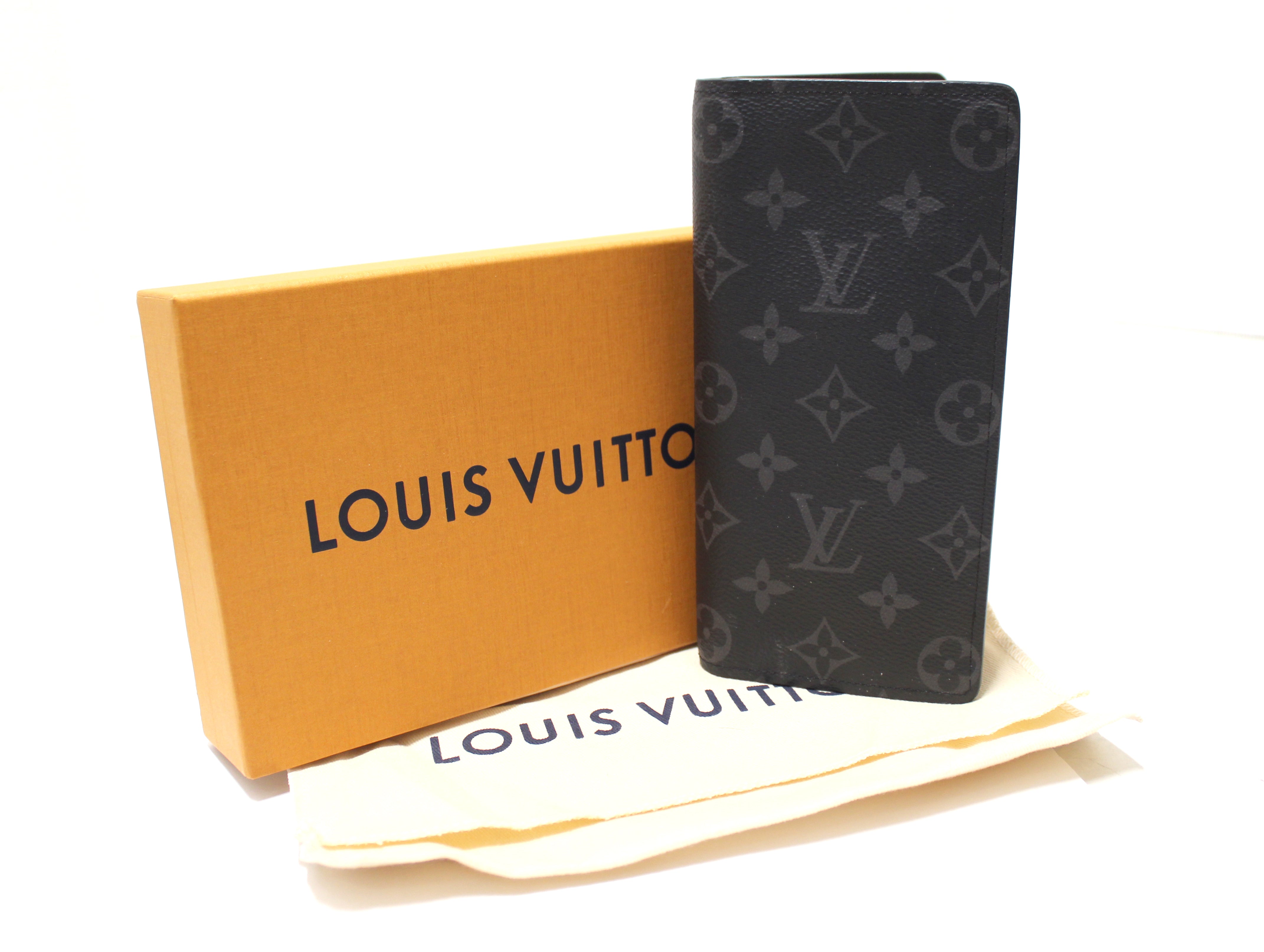 Authentic Louis Vuitton Monogram Eclipse Brazza Long Wallet for Men - Black/Grey Leather Bifold Wallet with Multiple Card Slots - Perfect for Business, Travel & Everyday Use