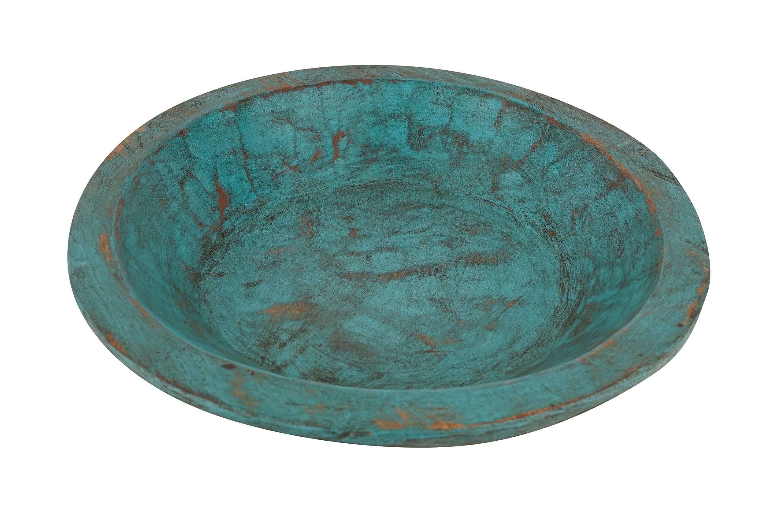 Rustic Round Wooden Dough Bowl - Handcrafted Turquoise Batea for Bread Making, Charcuterie Board & Home Decor | Farmhouse Kitchen Essential, Serving Tray for Parties & Rustic Weddings
