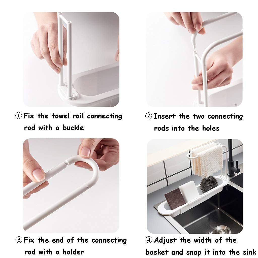 Expandable Kitchen Sink Organizer - Adjustable Colander & Food Strainer Storage Rack with Drain Basket | Space-Saving Telescopic Design for Small Kitchens & RVs | Perfect for Washing Vegetables, Draining Pasta & Organizing Sink Area