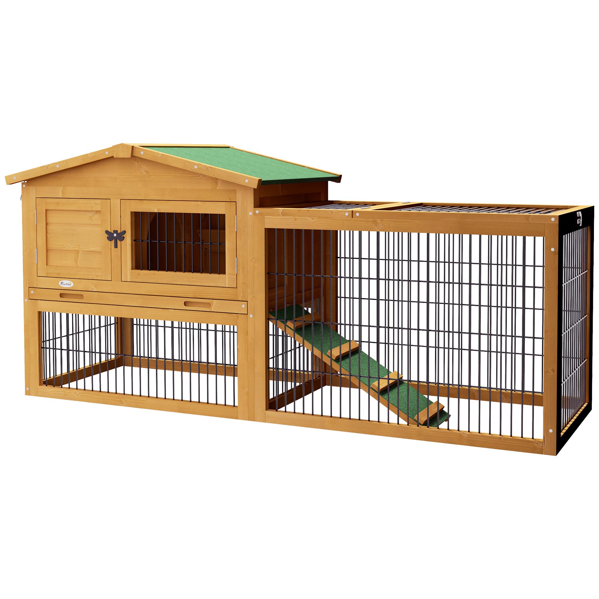 Premium PawHut 2-Story Outdoor Rabbit Hutch with Slide-Out Tray & Run Cage - Openable Top for Rabbits & Guinea Pigs (Yellow) - Perfect for Backyard, Garden, or Patio Small Pet Housing