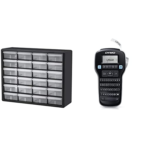 Akro-Mils 24-Drawer Plastic Storage Cabinet for Hardware, Crafts & Small Parts – DYMO LabelManager 160 Portable Label Maker with One-Touch Smart Keys – Ideal for Workshop, Office & Home Organization