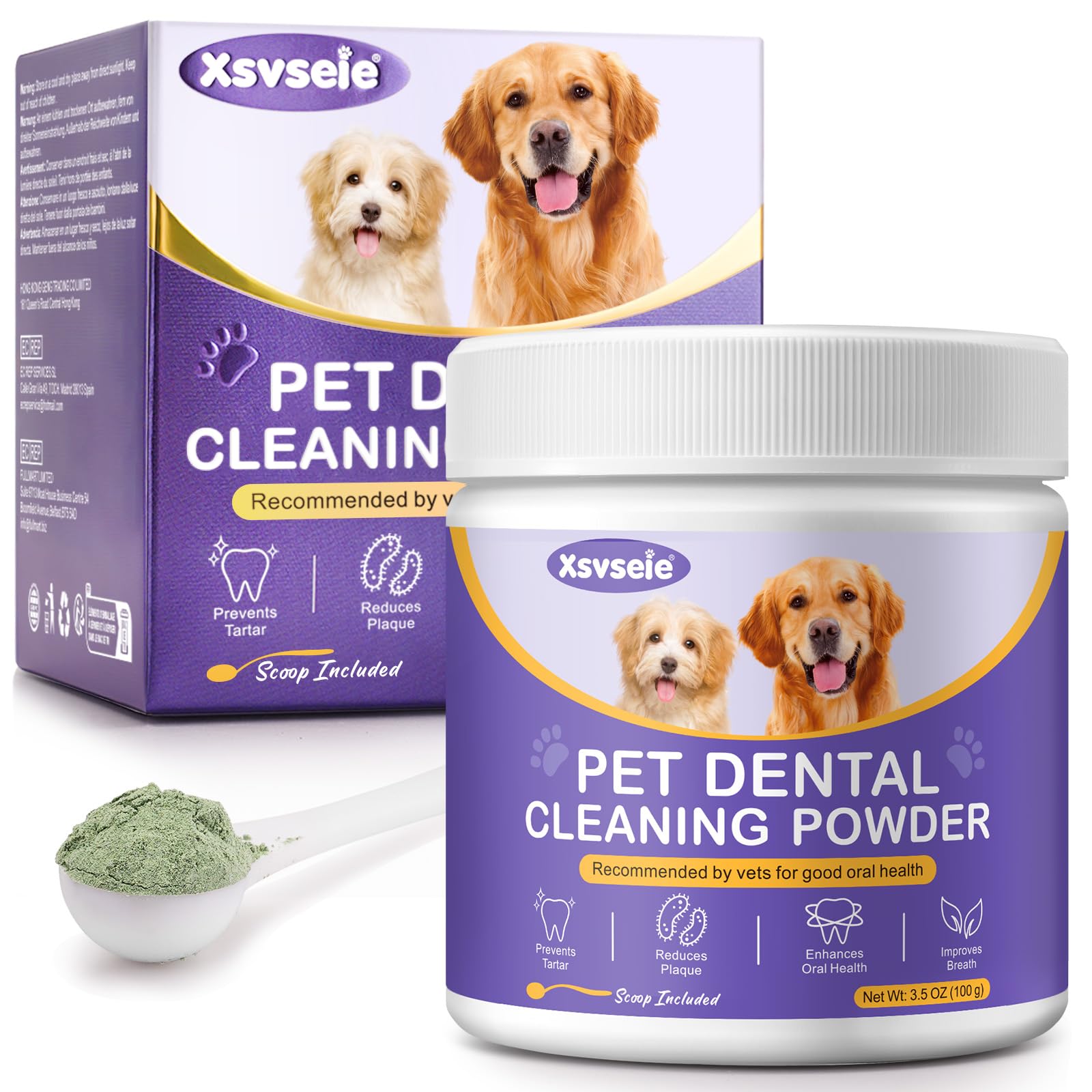 Natural Dog Teeth Cleaning Powder for Bad Breath Treatment - Dental Care Powder with Probiotics to Remove Plaque & Tartar - Freshen Dog Breath for All Breeds & Sizes - Perfect for Daily Oral Hygiene & Vet Visits