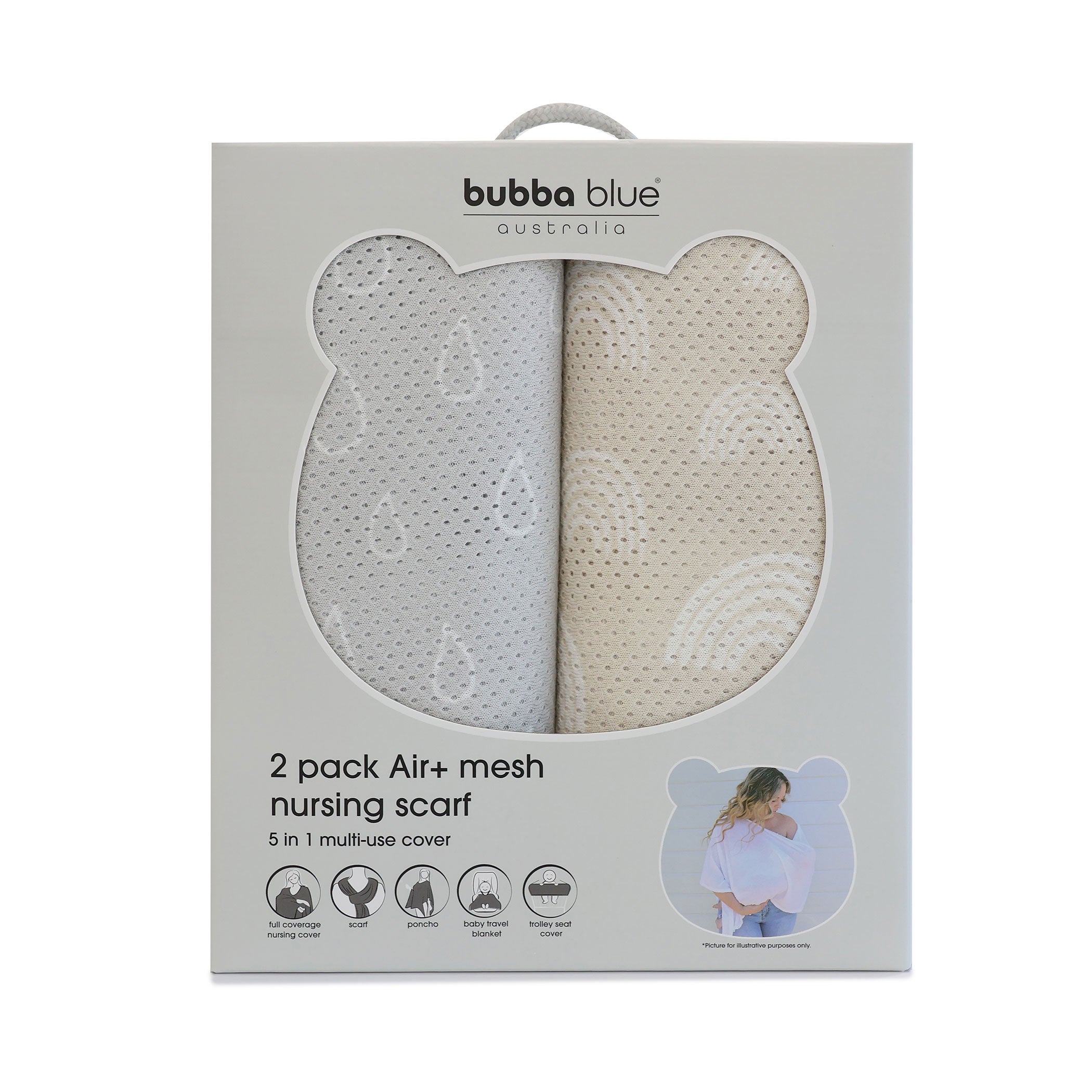 Nordic 2-Pack AIR+ Mesh Nursing Scarf - Breathable Baby Carrier Cover, Grey & Sand - Perfect for Breastfeeding, Shopping & Outdoor Activities