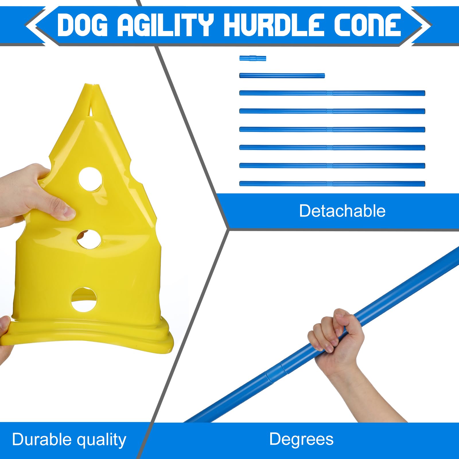 **Dog Agility Training Set - 12 Cones & 6 Adjustable Rods for Backyard Obstacle Course | Outdoor Pet Exercise Equipment (Yellow & Blue) - Perfect for Backyard Training, Dog Sports & Fun Playtime**