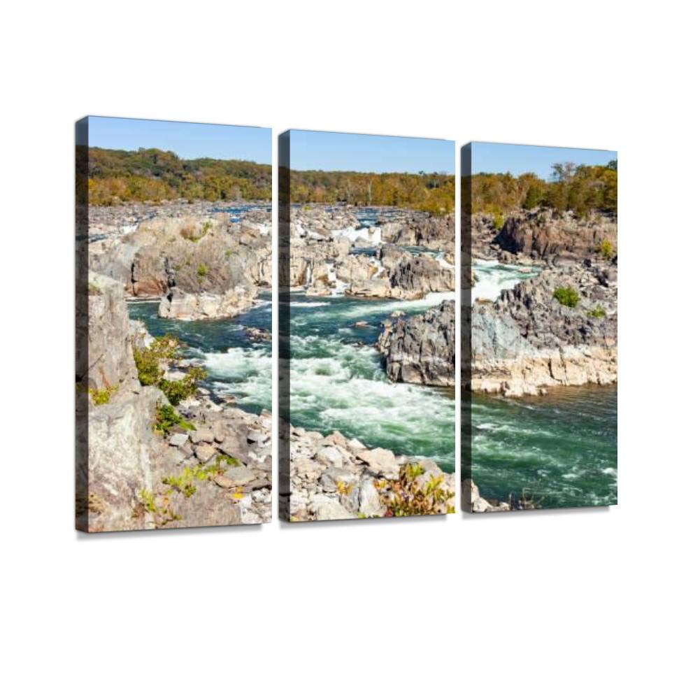 Blaverr Great Falls Canvas Wall Art - 3 Panels Landscape Painting for Living Room & Bedroom Decor