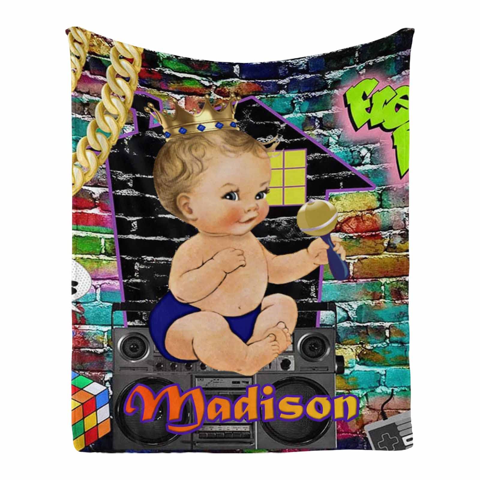 Custom Little Prince Hip Hop Singing Blanket for Girls & Kids - 70x80 Inch Soft Baby Blanket for Toddler, Couch & Nursery - Perfect for Bedtime, Playtime & Gifts