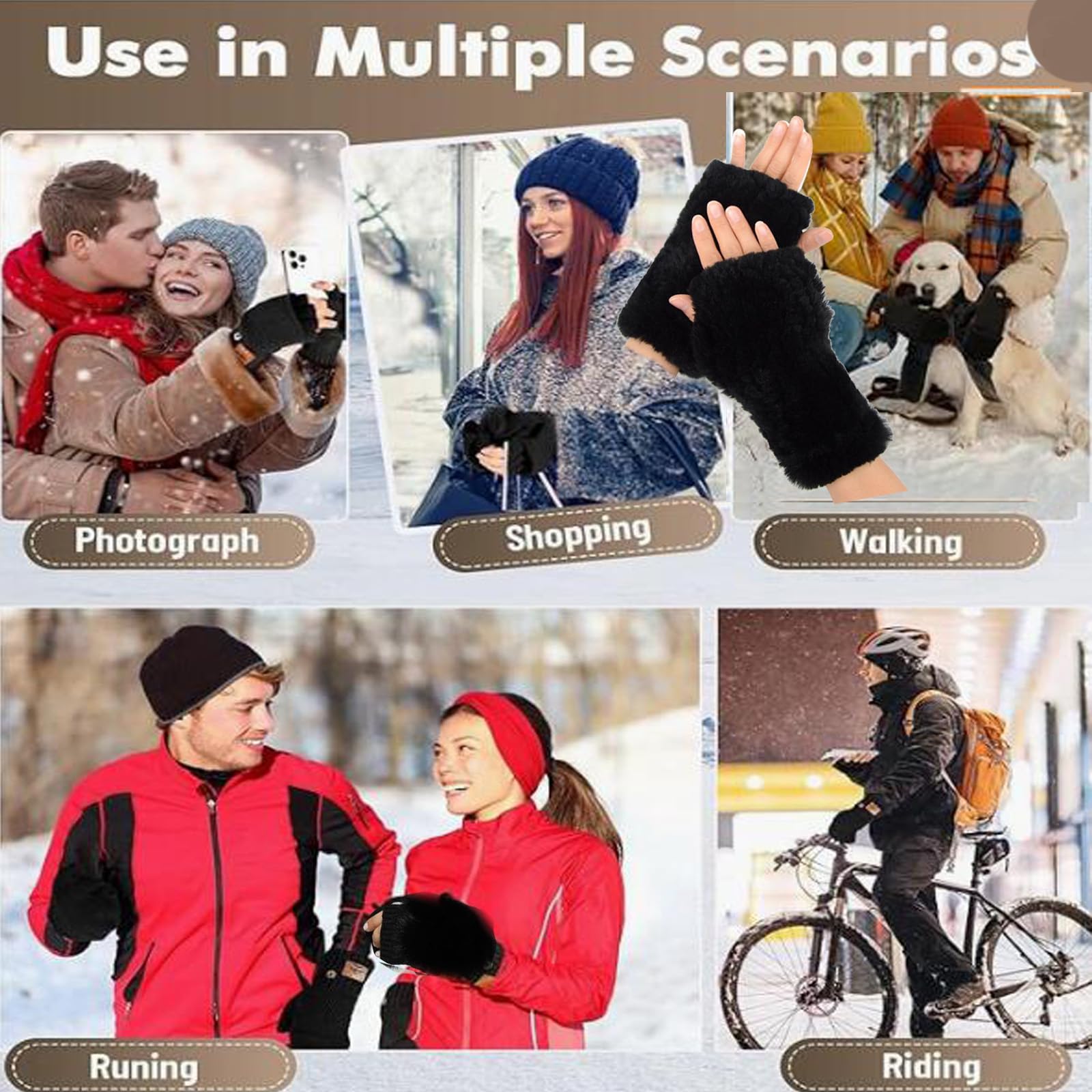 Valpeak Women's Winter Knitted Mink Fur Mittens & Fingerless Gloves - Soft Warm Arm Warmers for Cold Weather - Perfect for Snowboarding, Skiing, and Outdoor Activities