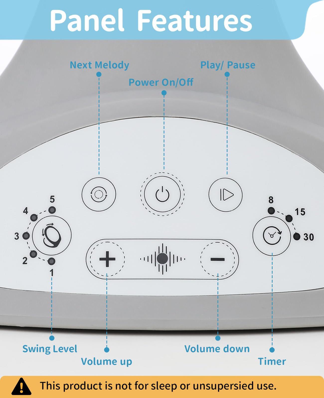 LAREX Electric Baby Swing with Bluetooth, 5 Speed Settings & Remote Control - Portable Infant Rocker for Newborns (Grey) - Perfect for Nursery, Travel & Soothing Fussy Babies