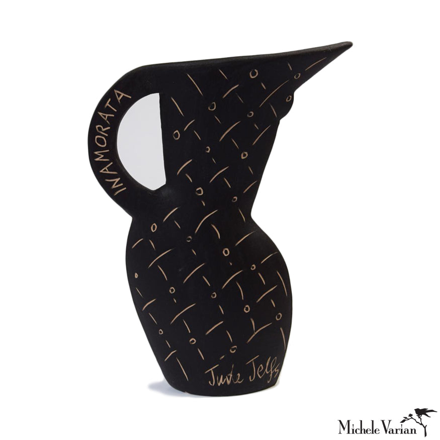 Arched Front Nude Black Earthenware Pitcher - Handcrafted Ceramic Water Jug for Home Decor, Kitchen Use & Rustic Table Setting