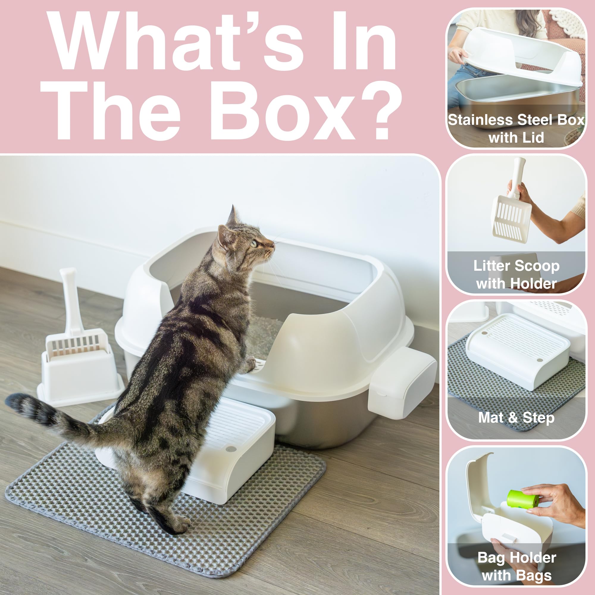 Stainless Steel Enclosed Cat Litter Box with Lid - High Sided, Leak Proof & Odor Control for Large Cats | Non-Stick, Easy to Clean | Perfect for Small Spaces & Multi-Cat Homes