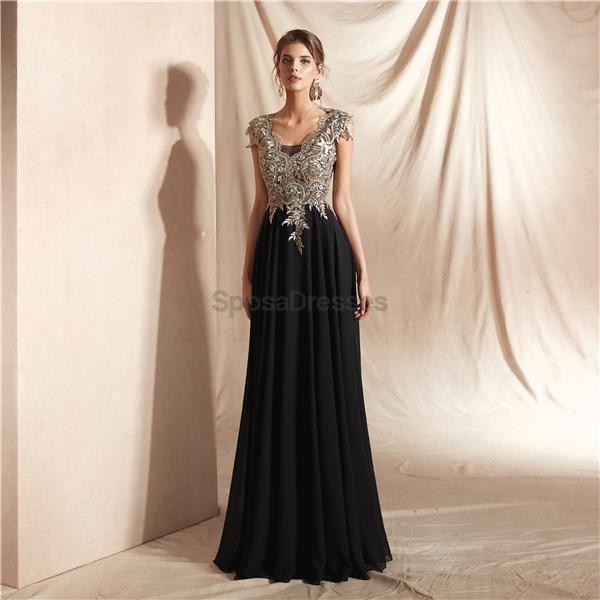 Elegant Cap Sleeves Applique Chiffon Evening Prom Dress for Women | Formal Party Gown | Perfect for Prom Night, Homecoming, Wedding Guest & Special Occasions