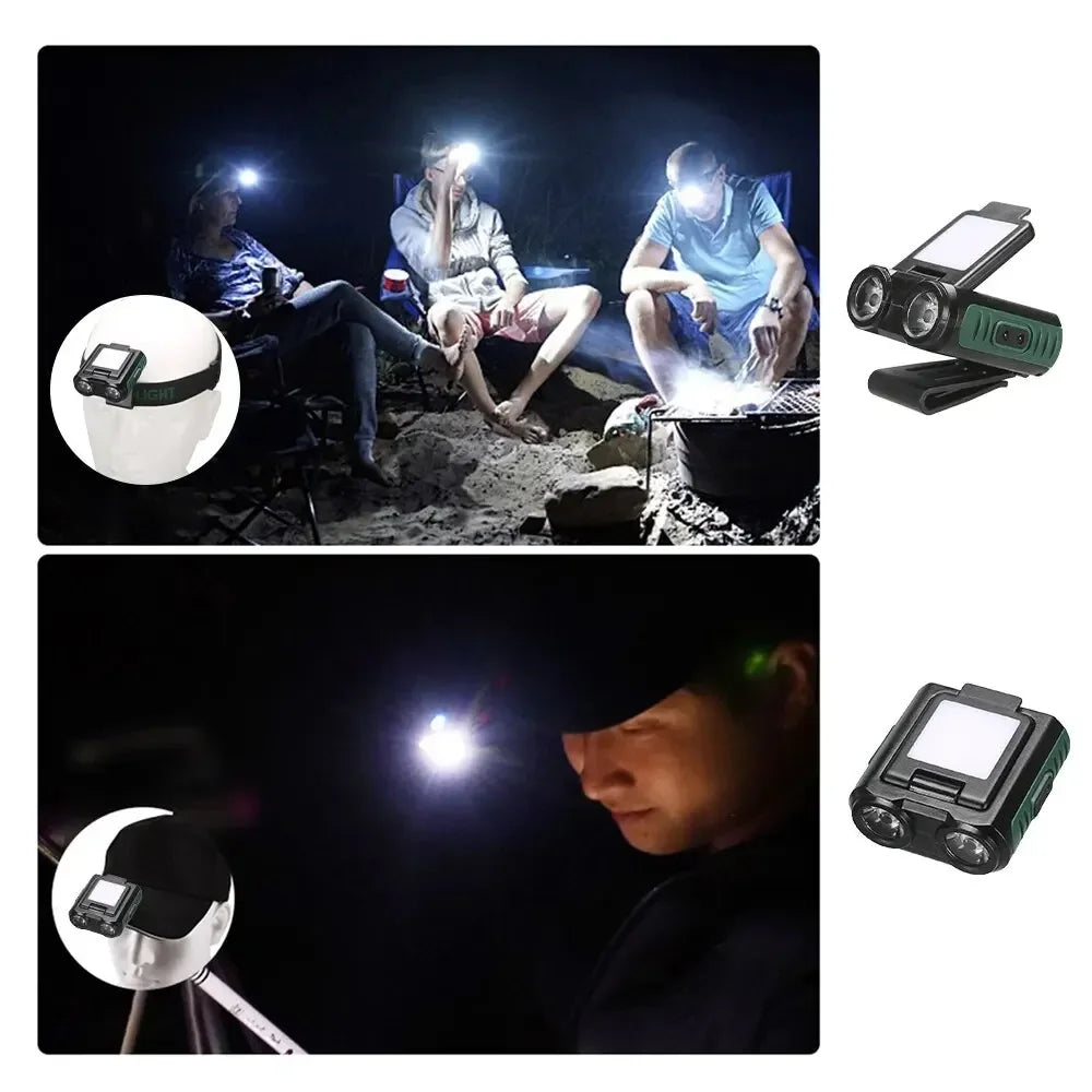 USB Rechargeable COB LED Headlamp - Adjustable Head Flashlight with Built-in Battery for Fishing, Camping, Hiking & Outdoor Activities | Hands-Free Lighting for Night Work, Running & Emergency Use
