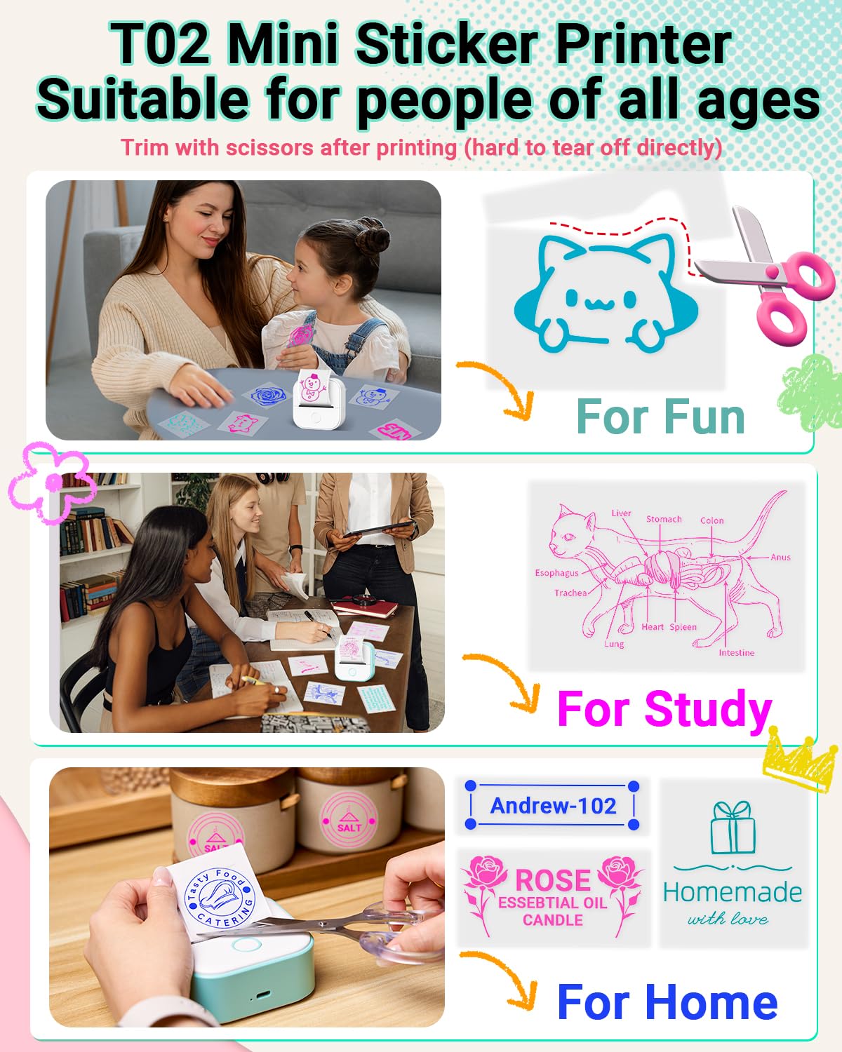Print Pods Mini Thermal Printer - Portable Inkless Sticker Maker for Study Notes, Graphic Labels, Anatomical Diagrams & Receipts | Compact Phone Labeling Machine for Students, Office & Home Organization (Green)