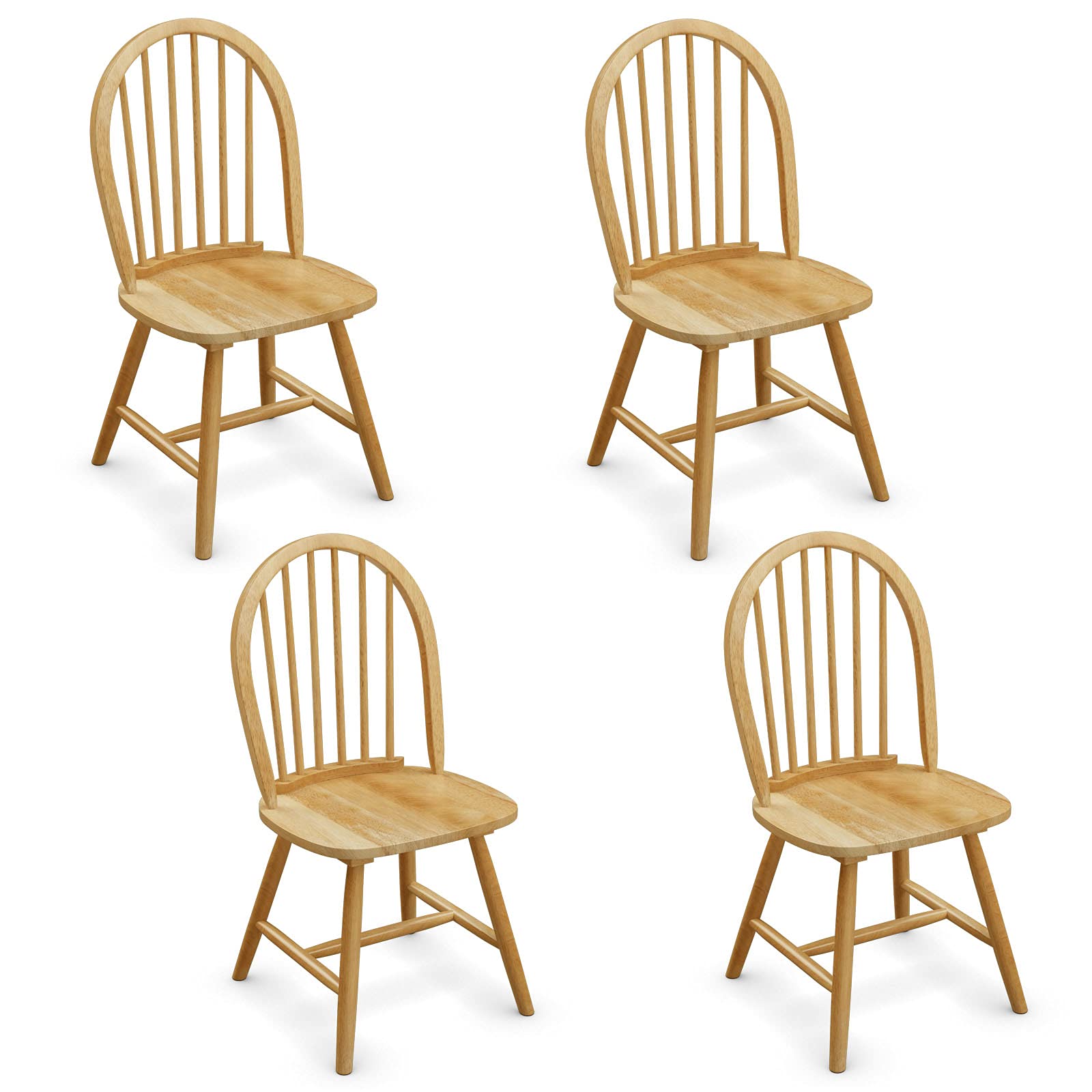 Giantex Solid Wood Dining Chairs Set of 4 - Windsor Style High Spindle Back Chairs with H-Shaped Crossbars - Vintage Country Farmhouse Design - Perfect for Kitchen, Dining Room & Home Decor