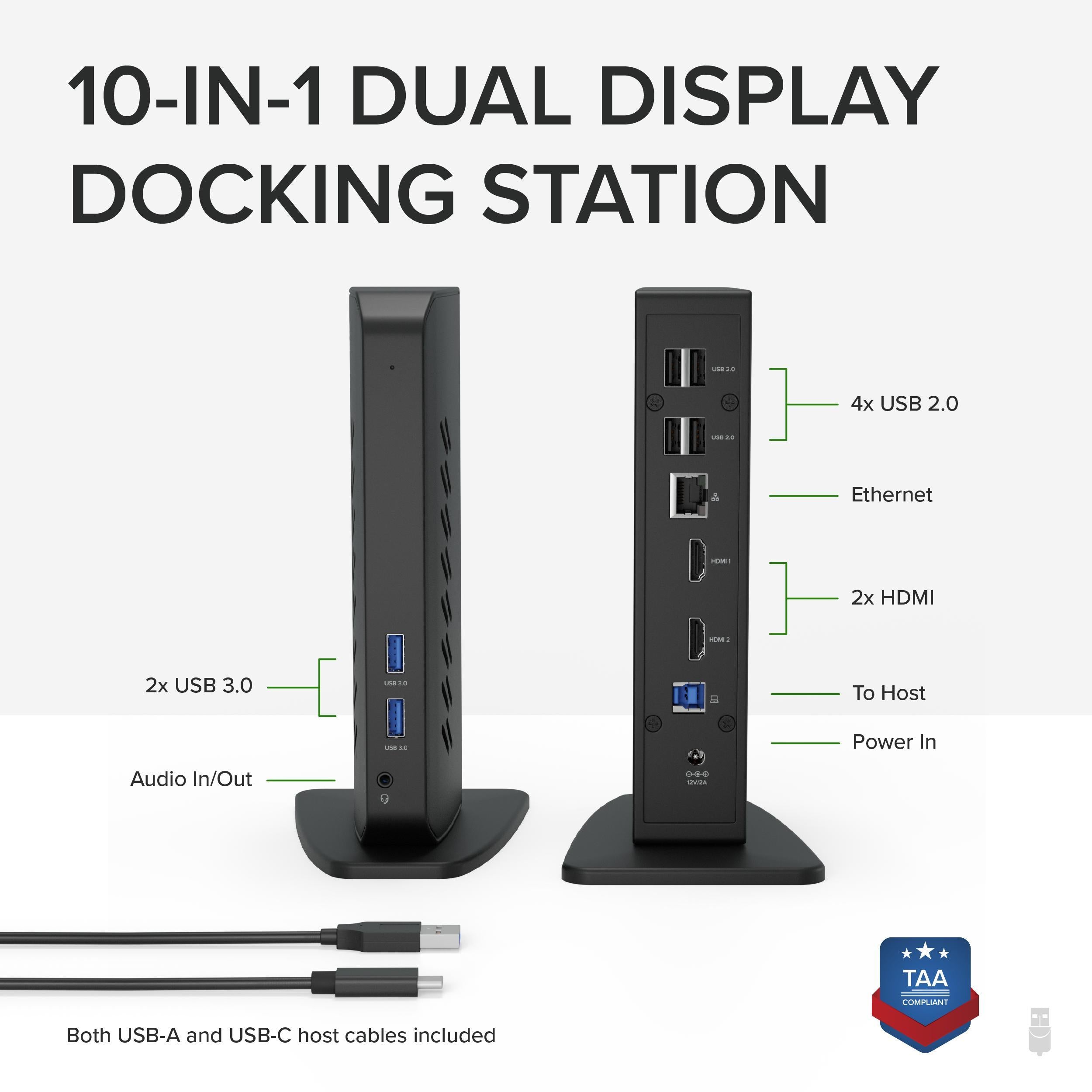 Plugable Dual Monitor Universal Docking Station with 4K HDMI & DisplayPort - USB C Hub for Laptop & PC - Home Office & Gaming Setup Accessory