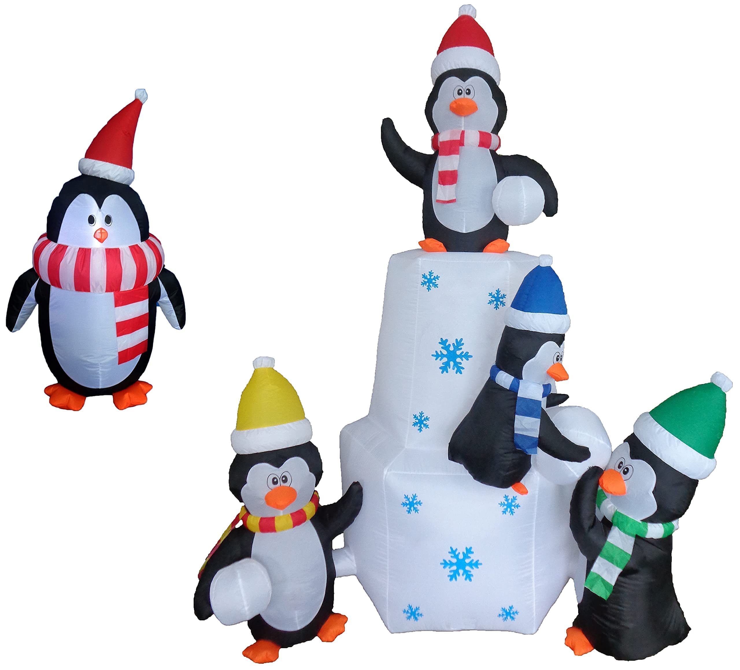 4ft & 8ft Inflatable Christmas Penguin Decorations Set - Lighted Snow Scene Penguin Family with Scarf for Outdoor Holiday Party Decor | Perfect for Front Yard, Lawn, Christmas Village & Winter Festival Displays