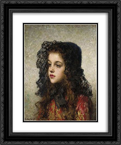20x24 Black Ornate Framed Little Girl with Headdress Art Print by Alexei Harlamoff - Double Matted Museum Quality Painting for Nursery, Bedroom & Living Room Decor