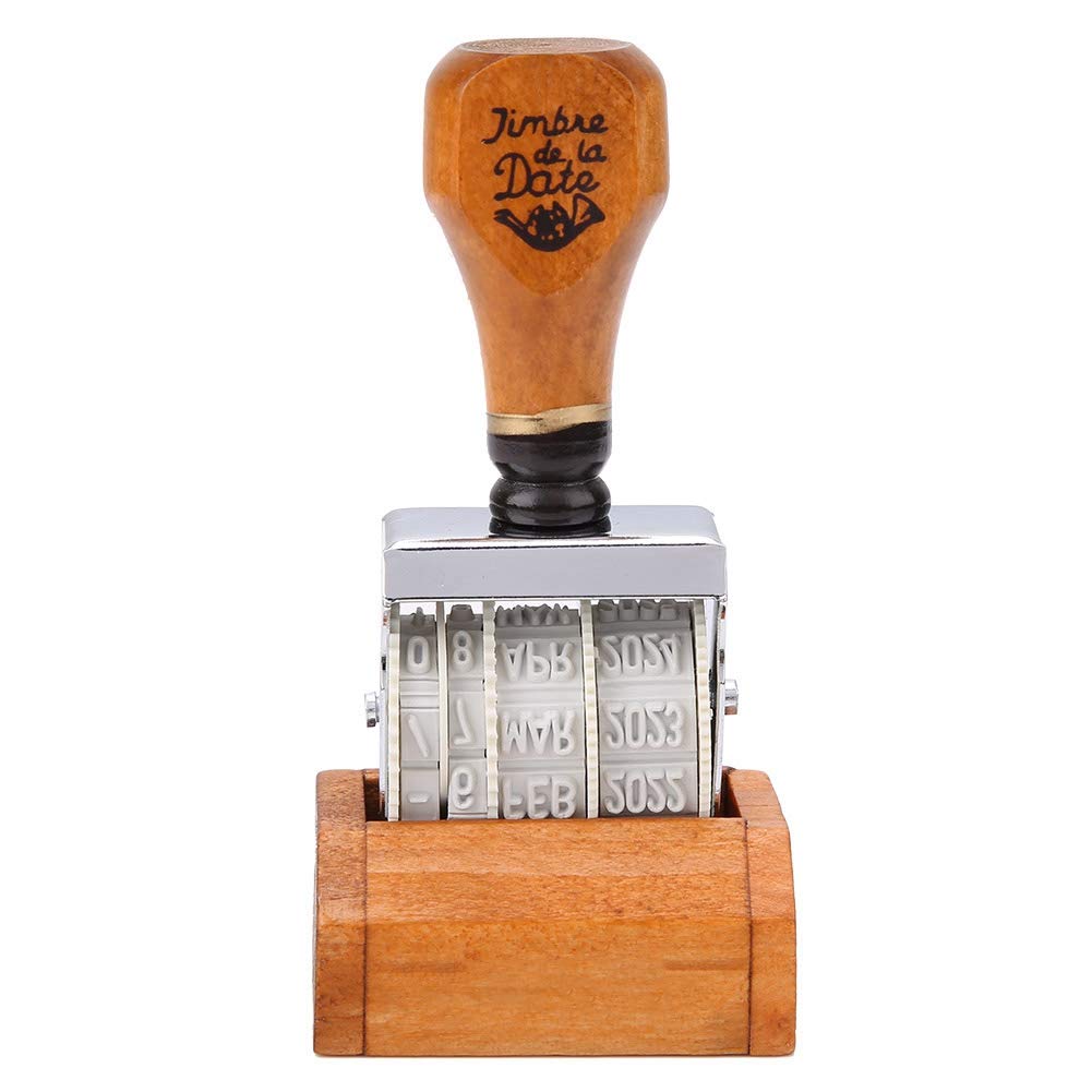 Vintage Wooden Handle Rolling Date Stamp - DIY Crafting, Scrapbooking, Card Making & Document Sealing Tool for Journals, Planners & Office Use