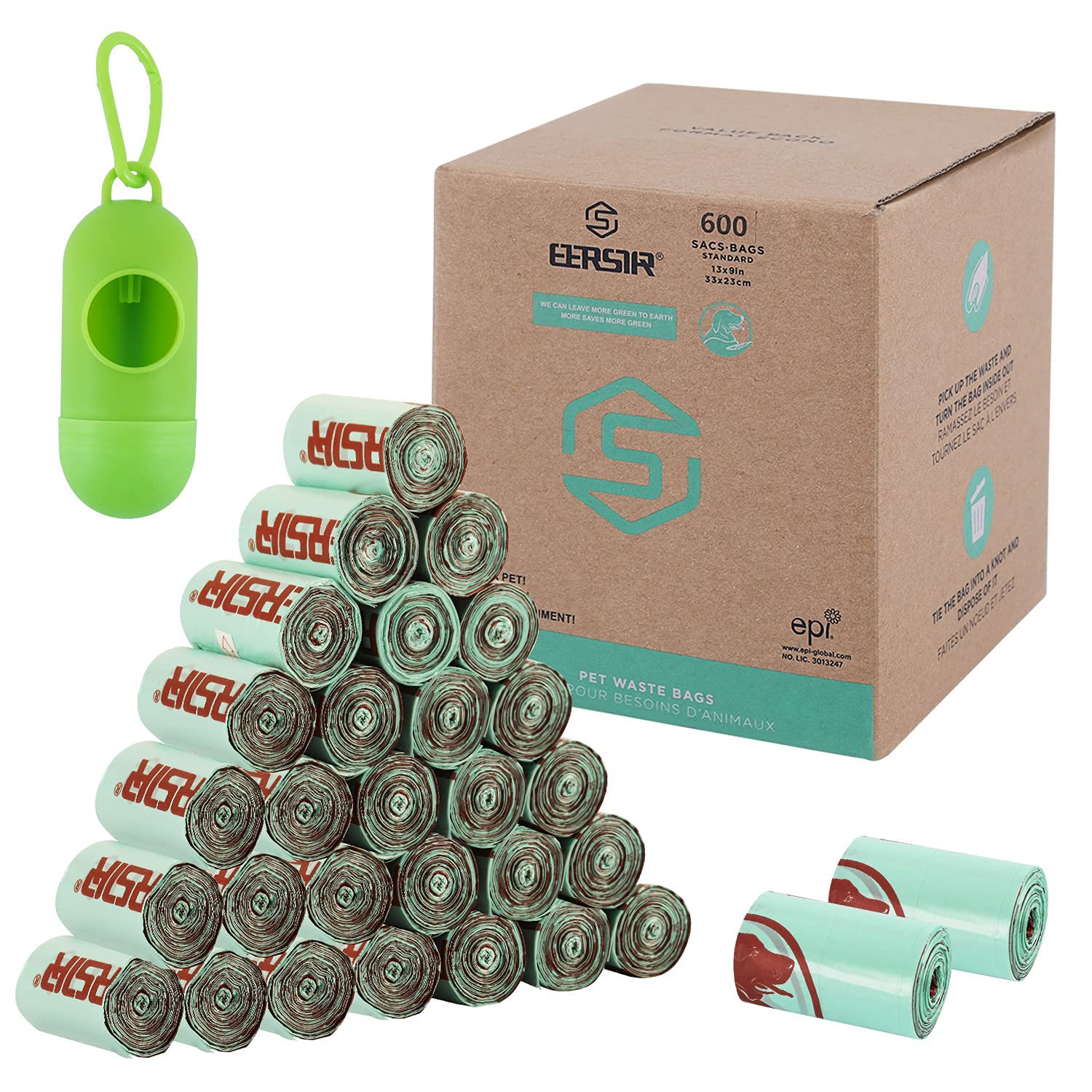ETERSTAR 600 Dog Poop Bags with Dispenser - Leak Proof & Eco-Friendly EPI Technology for Waste Cleanup - Grass Green - Perfect for Park Walks, Backyard Cleanup & Travel with Pets