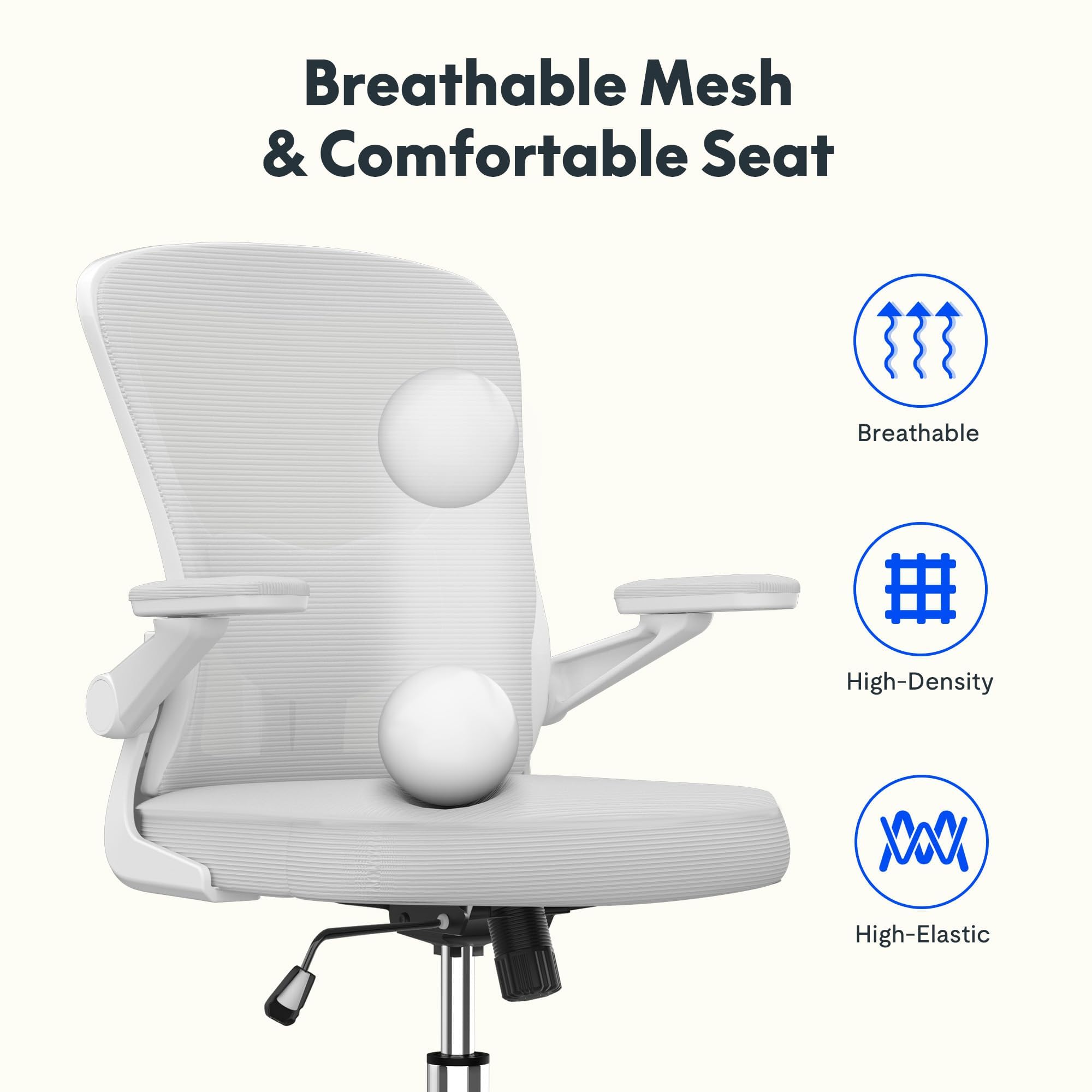 FlexiSpot TC1 Big and Tall Ergonomic Mesh Office Chair with 2D Adjustable Lumbar Support & 3D Flip-Up Armrests - White Drafting Chair for Standing Desks, Drawing, Playing Guitar - Perfect for Home Office, Studio & Gaming Setup