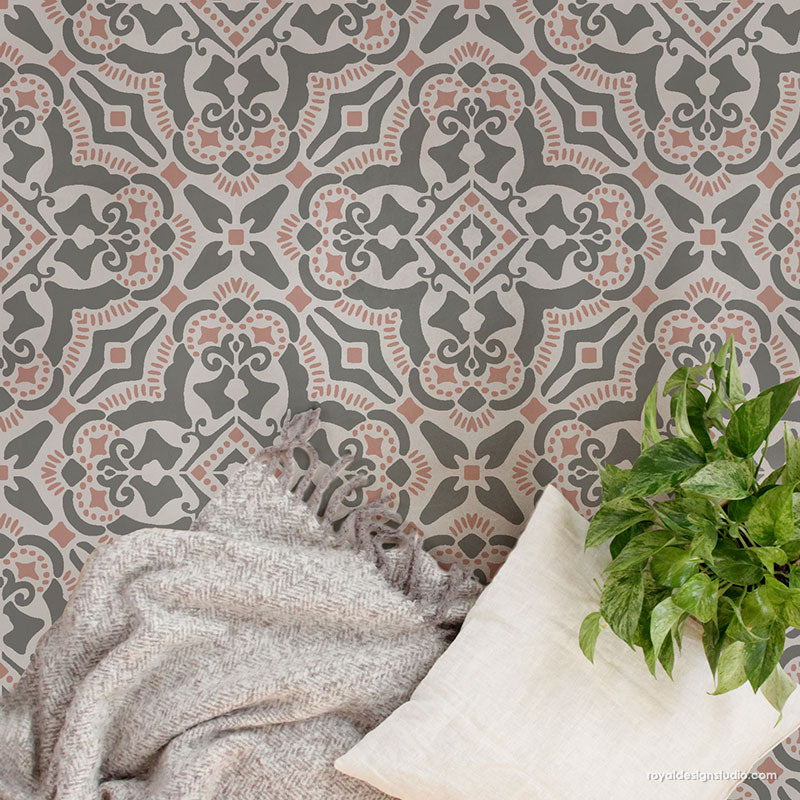Rosa Tile Stencil - Reusable DIY Tile Painting Template for Floral Patterns - Perfect for Bathroom, Kitchen Backsplash & Home Decor Projects