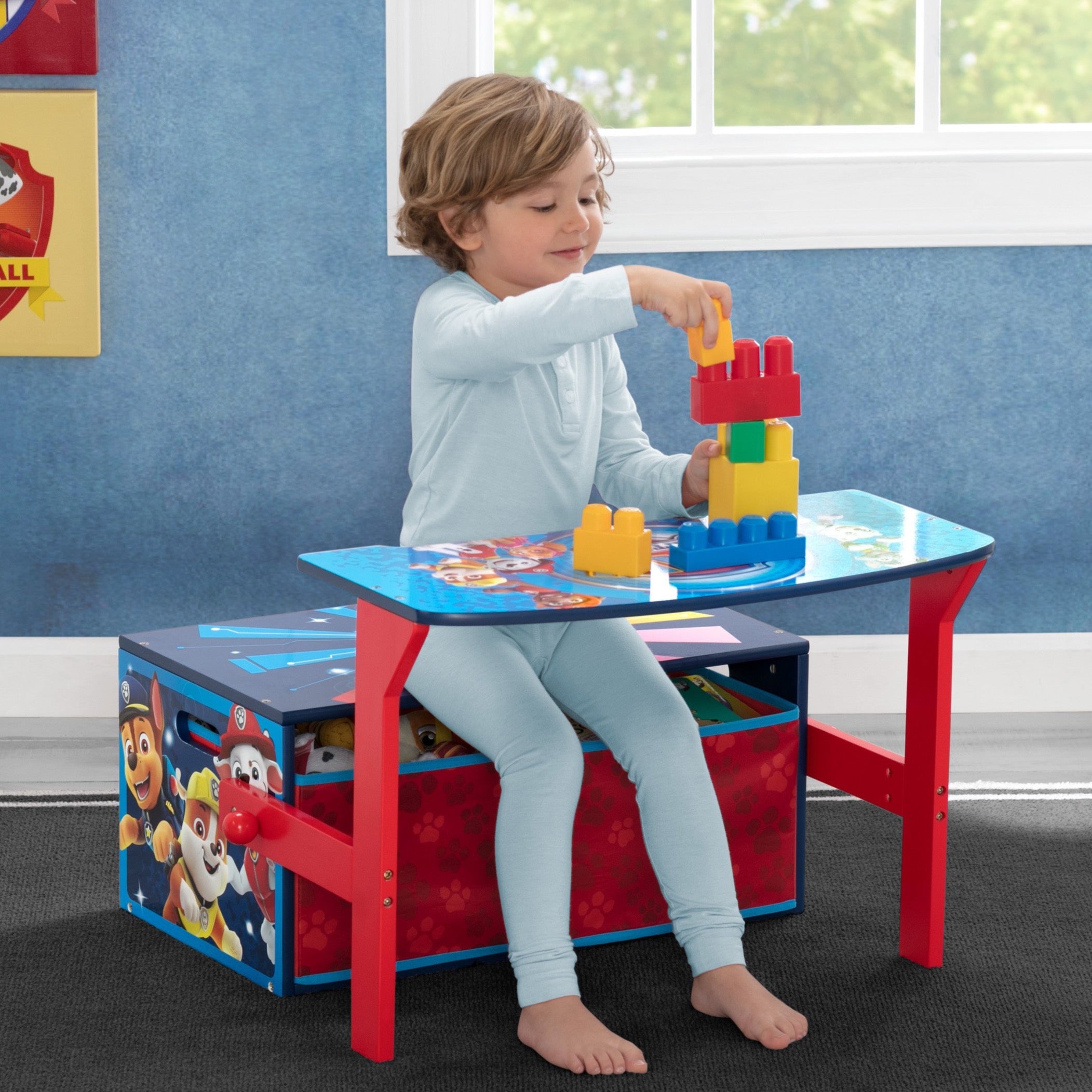PAW Patrol Activity Bench - Kids Wooden Play Table with Storage, Learning Toy for Toddlers & Preschoolers - Perfect for Playroom, Classroom & Daycare Activities