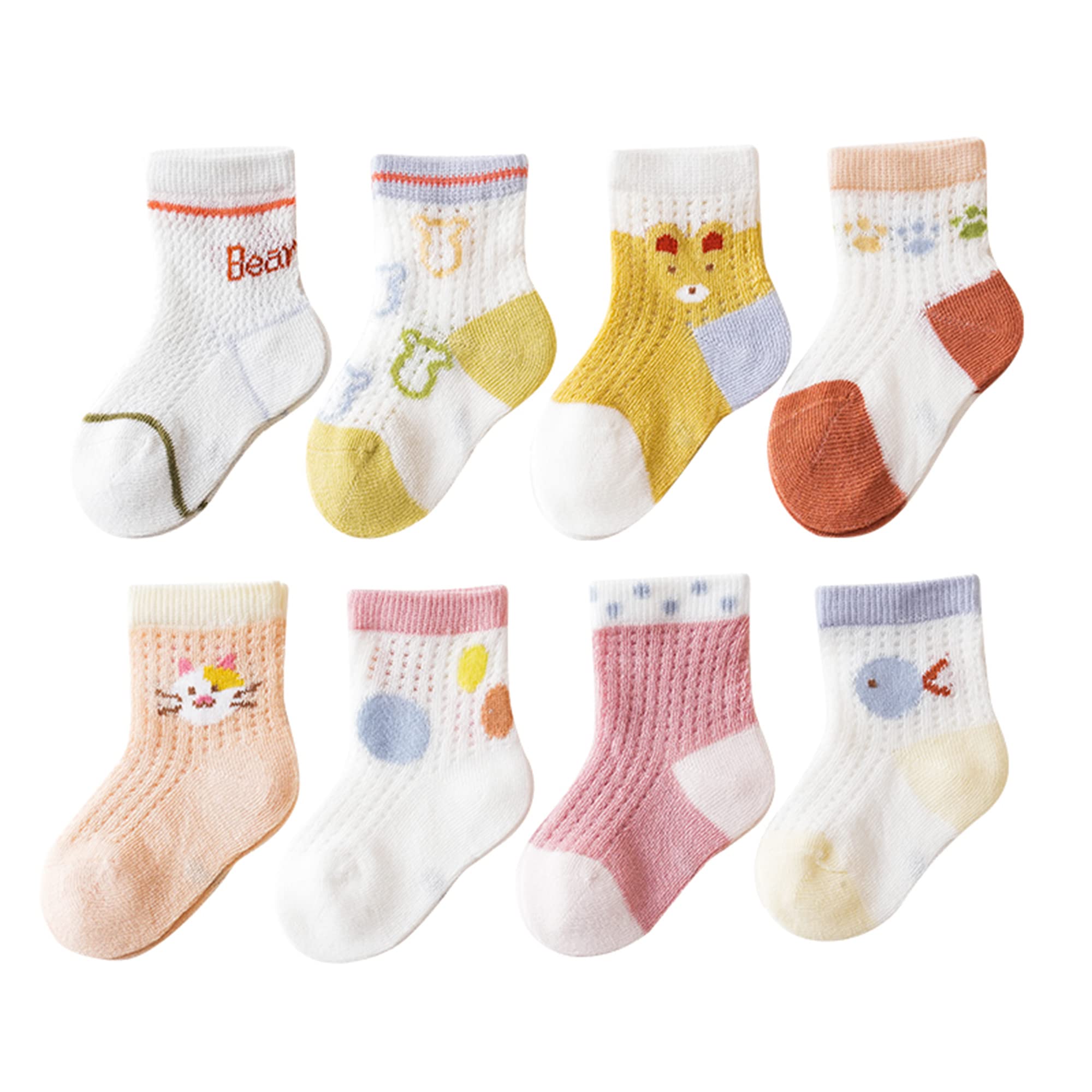 **8 Pack Baby & Toddler Cotton Socks for Boys & Girls - Soft Summer Socks for Infants - Perfect for Playtime, Daycare & Outdoor Activities**