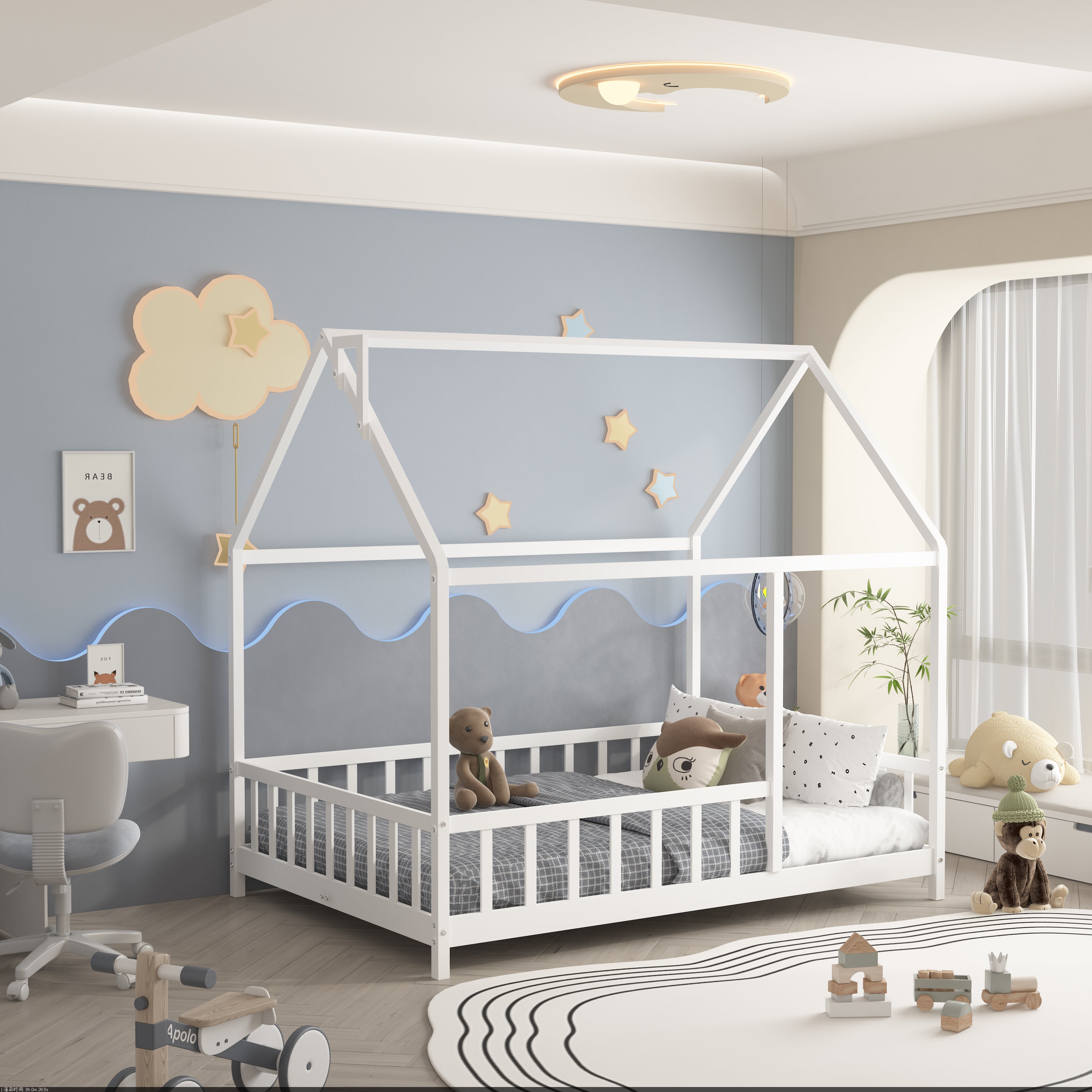 Mimi House Bed - Cozy and Comfortable Queen Size Bed Frame for Bedroom, Perfect for Home, Apartment, Guest Room, and Dormitory Use