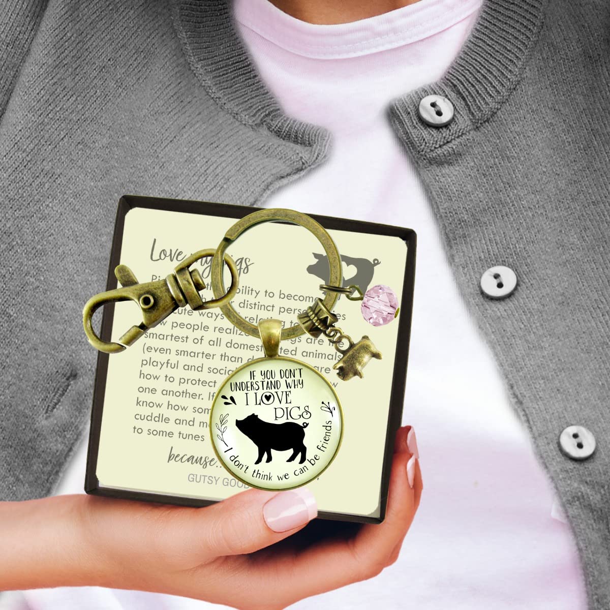 Gutsy Goodness Pig Friendship Keychain - Cute Pig Lover Gift for Country Girls, Farm Animal Inspired Jewelry - Perfect for Best Friend Gifts, Keyring Accessories & Country Style Fashion