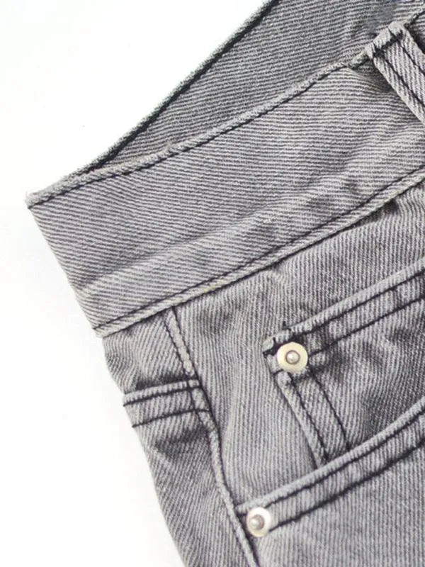 Women's Straight Ripped Jeans with Ankle Slits - Trendy Distressed Denim Pants for Casual Outfits & Streetwear Fashion