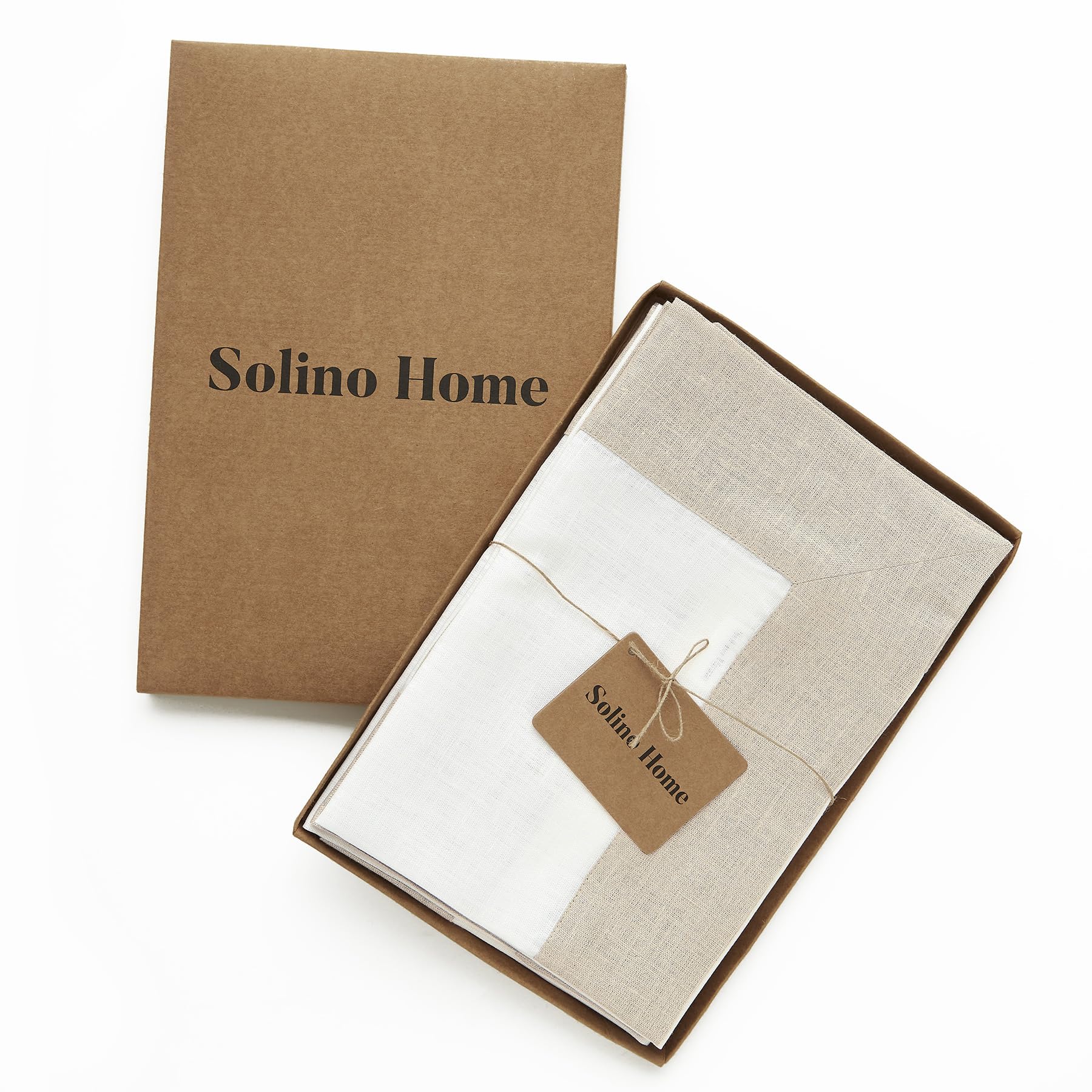 Solino Home 100% Pure Linen Dinner Napkins Set of 4 - 20x20 Inch Natural & White Cloth Napkins - Handcrafted, Machine Washable for Formal Dining, Wedding, and Everyday Use