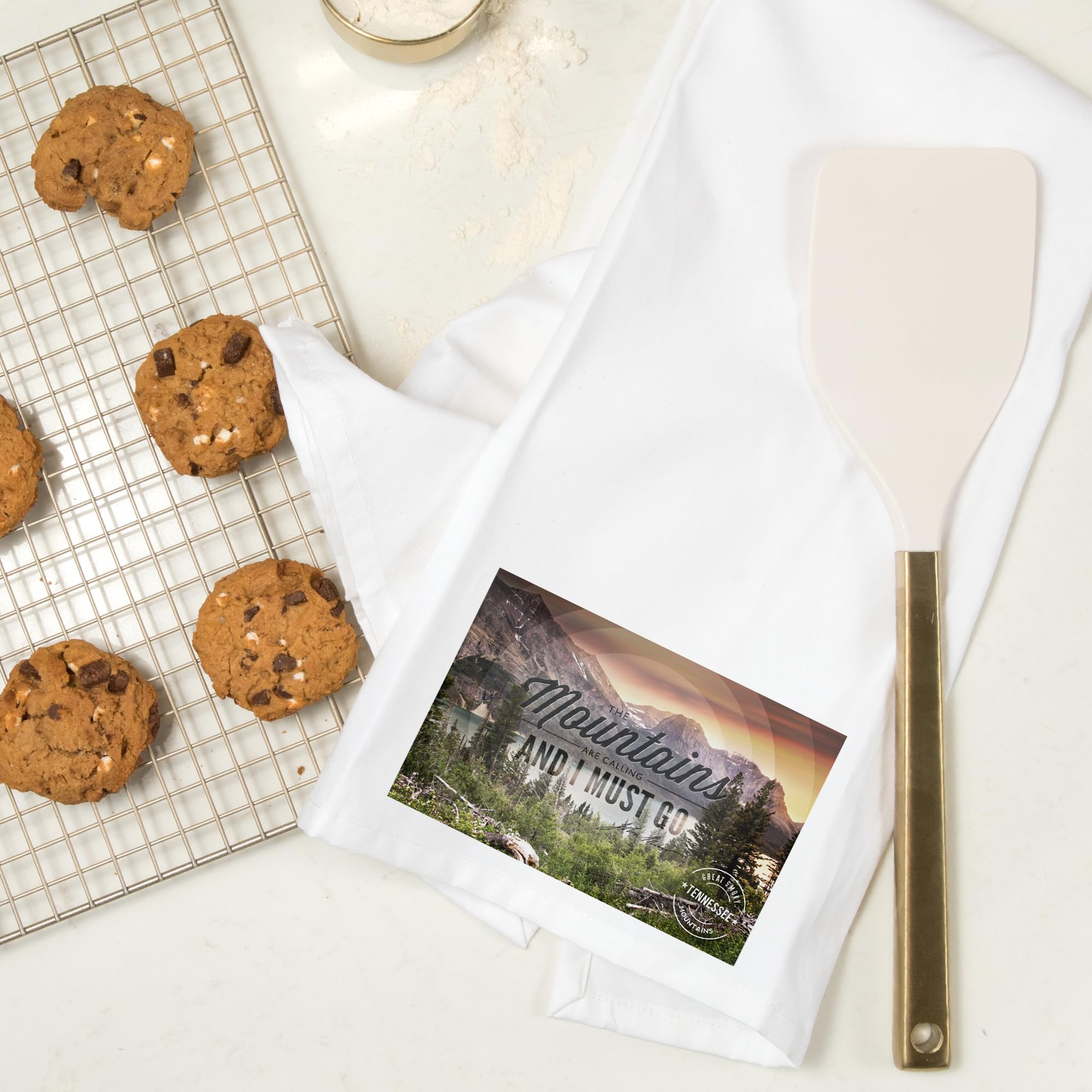 Lantern Press Great Smoky Mountains Cotton Tea Towel - The Mountains Are Calling - 100% Cotton Decorative Hand & Kitchen Towel for Home Decor, Dish Drying & Gift Giving