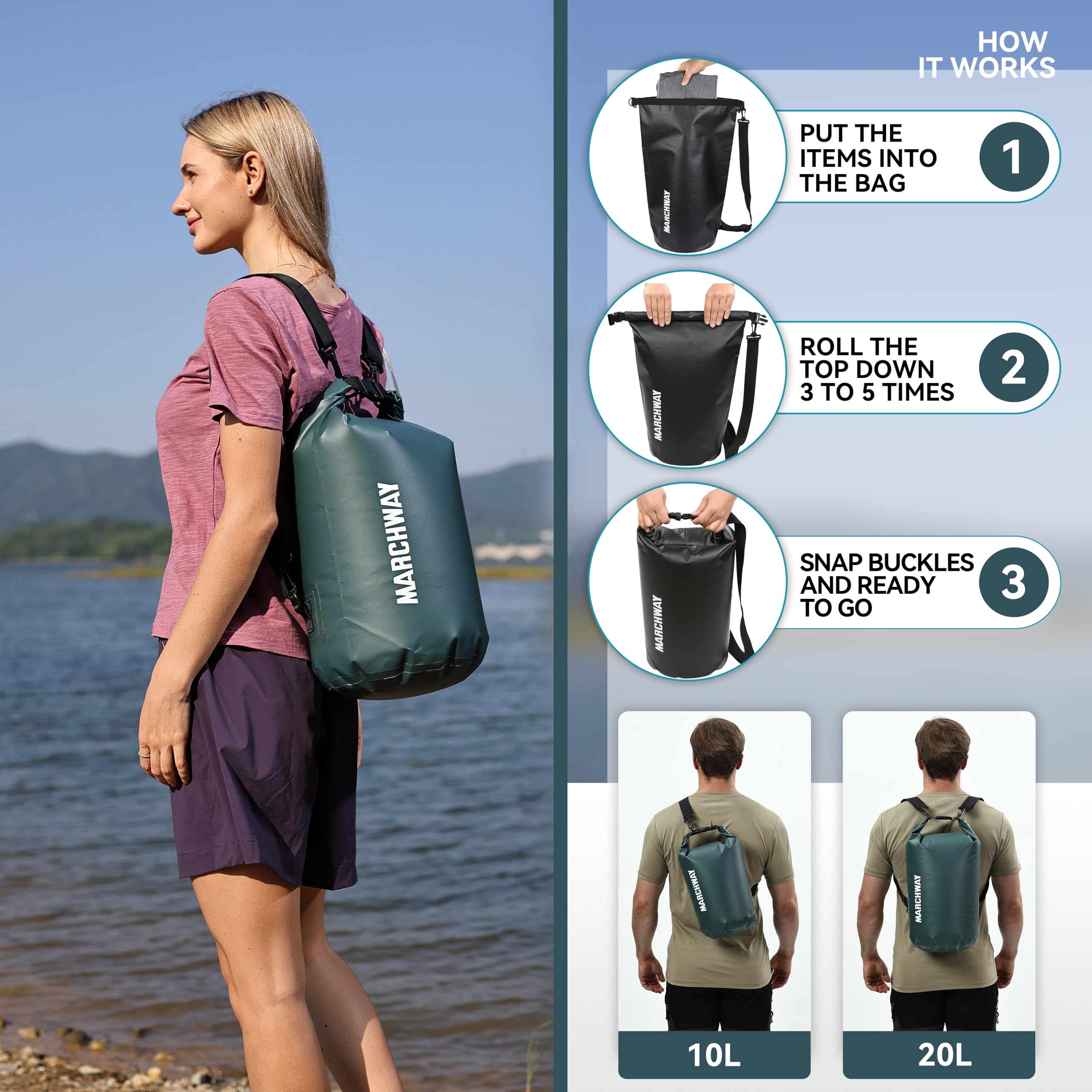 Waterproof Dry Bag Backpack 5L 10L 20L 30L 40L - Floating Roll Top Sack for Kayaking, Rafting, Boating, Swimming | Camping, Hiking, Beach, Fishing Gear | Keeps Belongings Dry in Water Sports & Outdoor Adventures