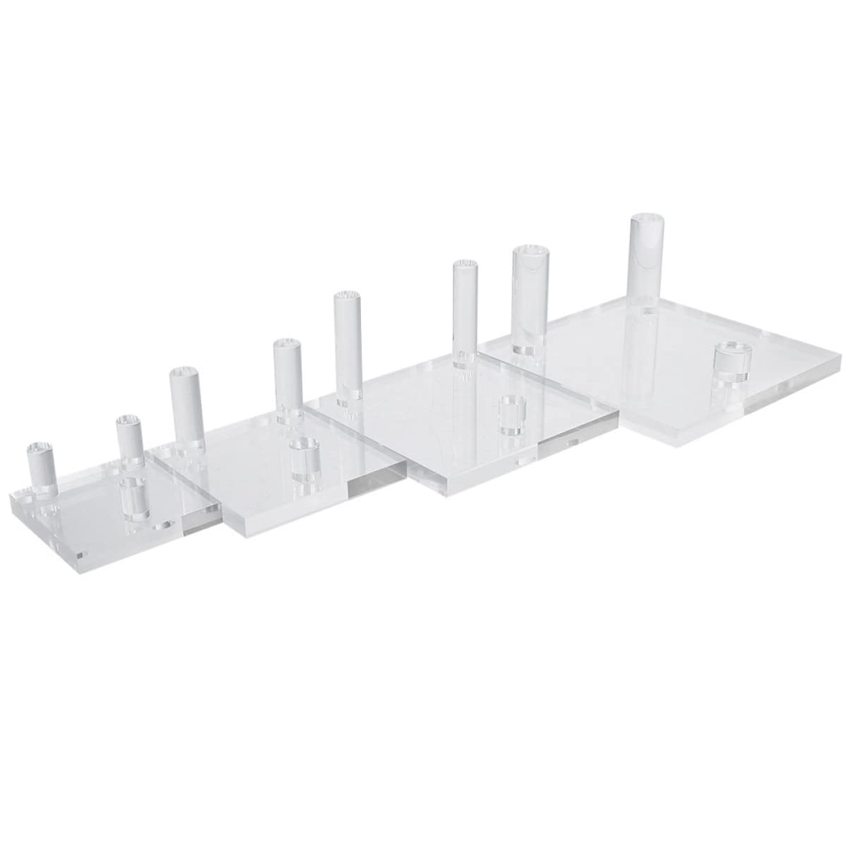 Cabilock 4-Piece Clear Acrylic Display Stands with 3 Pegs - Perfect for Jewelry, Keychains & Small Product Displays in Retail Stores & Home Decor