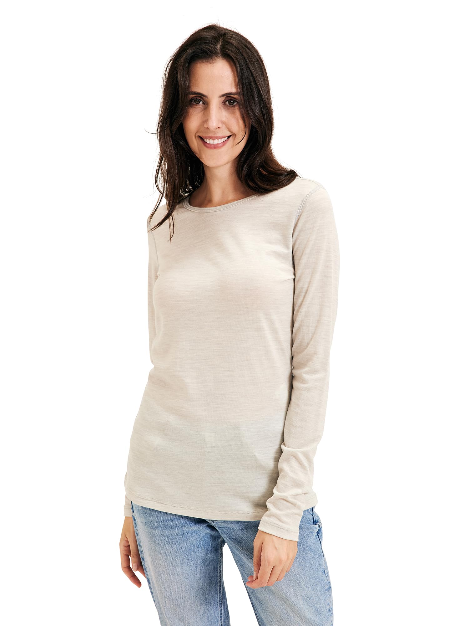 100% Merino Wool Women's Thermal Base Layer Shirt - Long Sleeve Crewneck Underwear Top for Hiking, Skiing & Winter Travel - Warm Layering for Outdoor Activities & Cold Weather