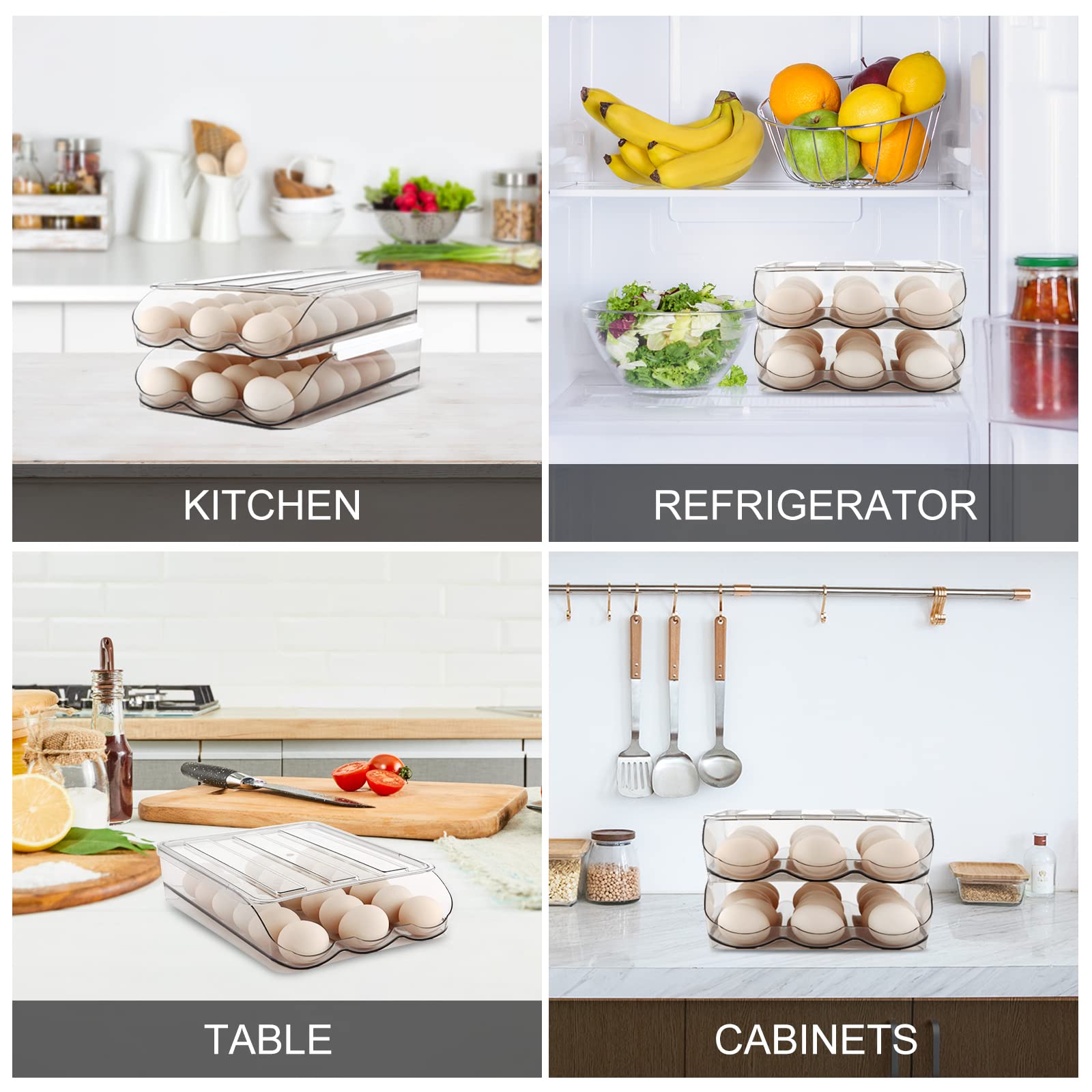 3-Tier Clear Plastic Egg Holder for Refrigerator - Automatic Rolling Egg Storage Container with Lid, Egg Organizer & Dispenser Tray - Perfect for Kitchen Organization & Fresh Egg Storage