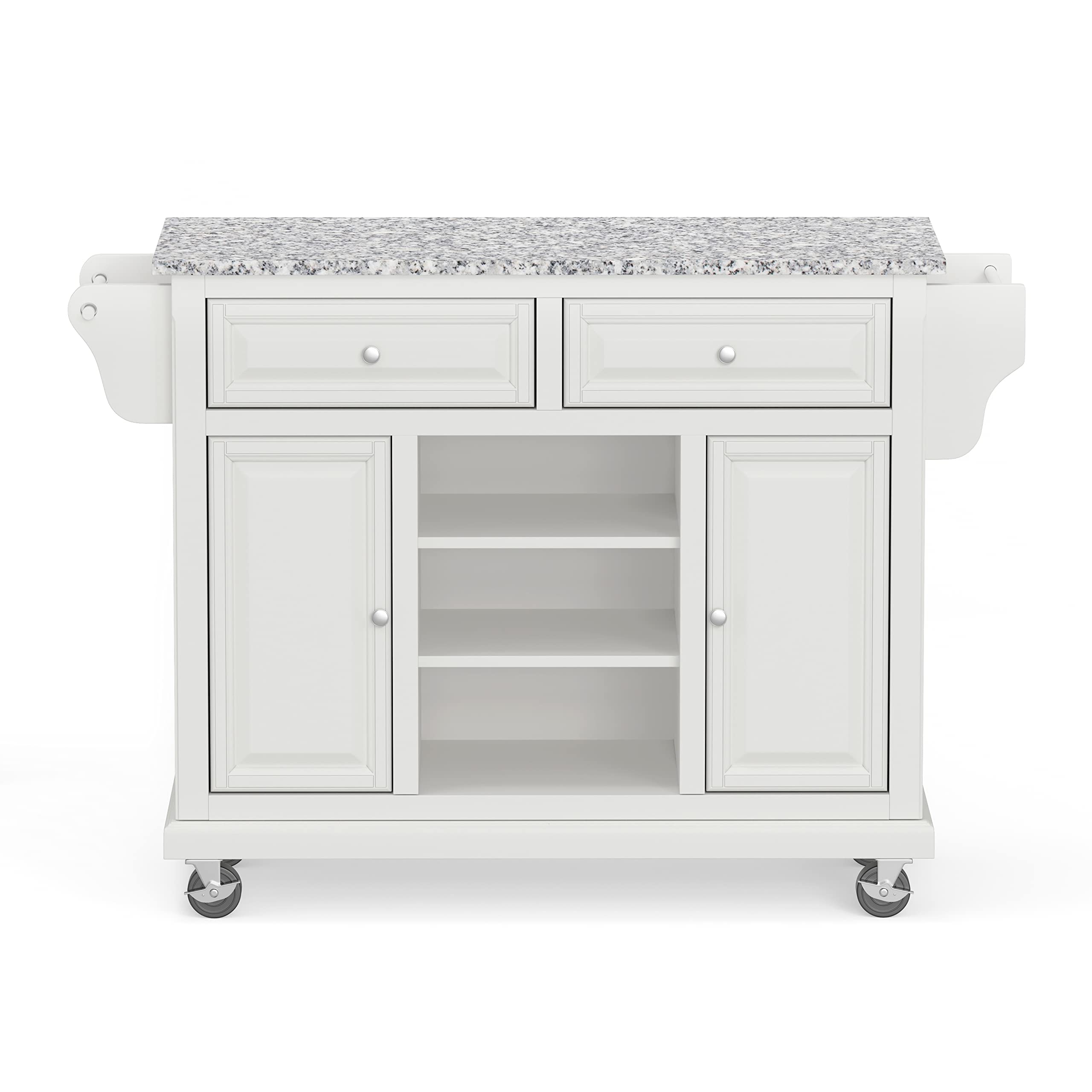 Glenwillow Antique White Kitchen Cart with Grey Granite Top - Mobile Kitchen Island with Storage for Small Spaces, Perfect for Dining Room, Apartment or RV Use