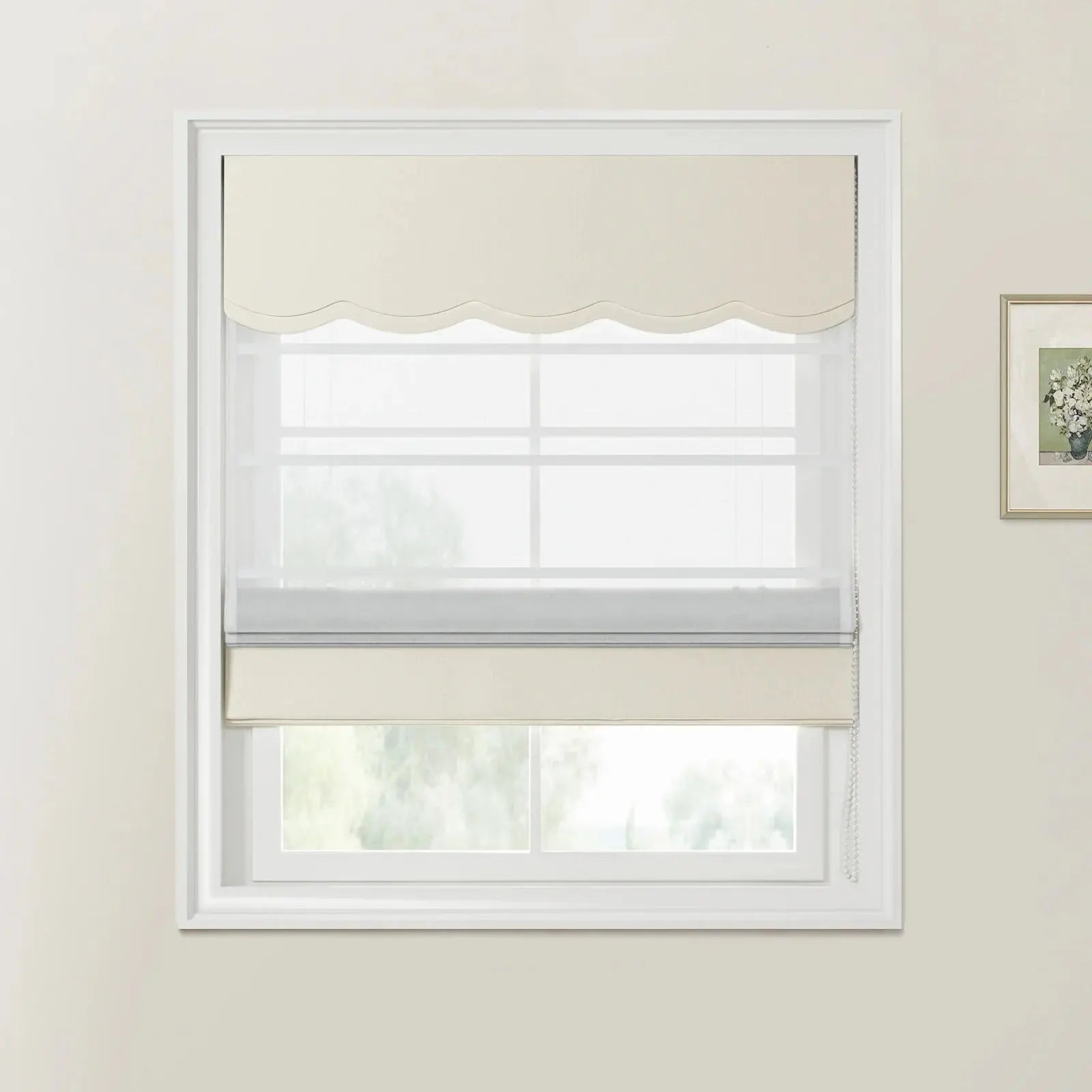 Custom Valanced Day & Night Roman Shade with Cord Lift - Blackout Window Treatment for Bedroom & Living Room