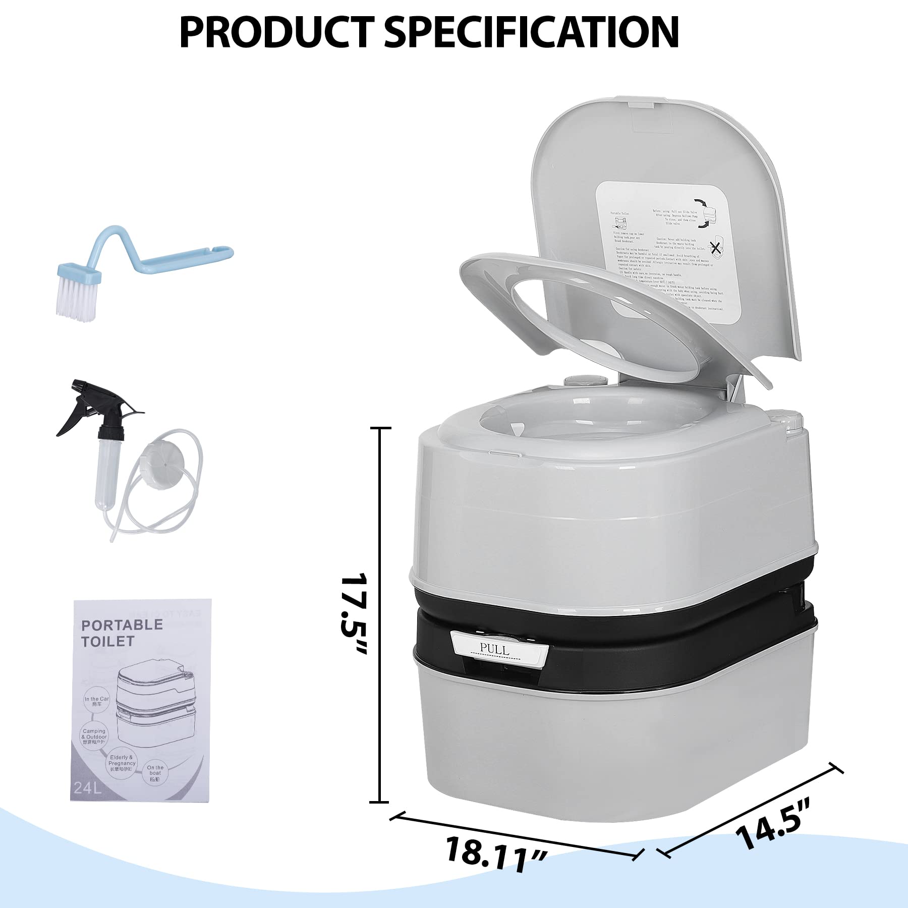 HSM 6.4 Gallon Portable Toilet for Camping, RV, Boating & Fishing - Compact Outdoor Commode with Leak-Proof Seal, Travel Bag & Sprinkling Bottle - Perfect for Road Trips, Camping Adventures & Marine Use