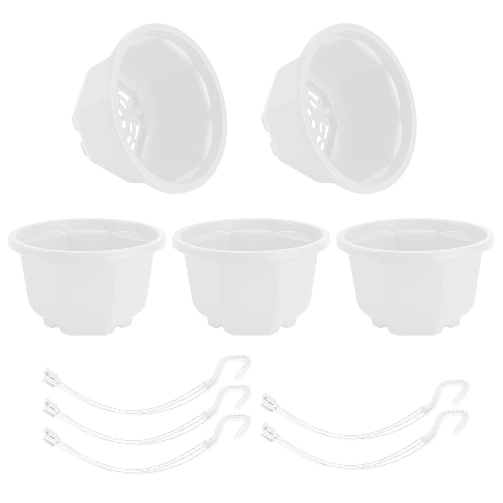 YARNOW 5Pcs Hanging Planter Basket - Indoor/Outdoor Plastic Flower Pots for Balcony, Garden, Patio - White Decorative Planters for Home Decor, Wedding & Party Decorations