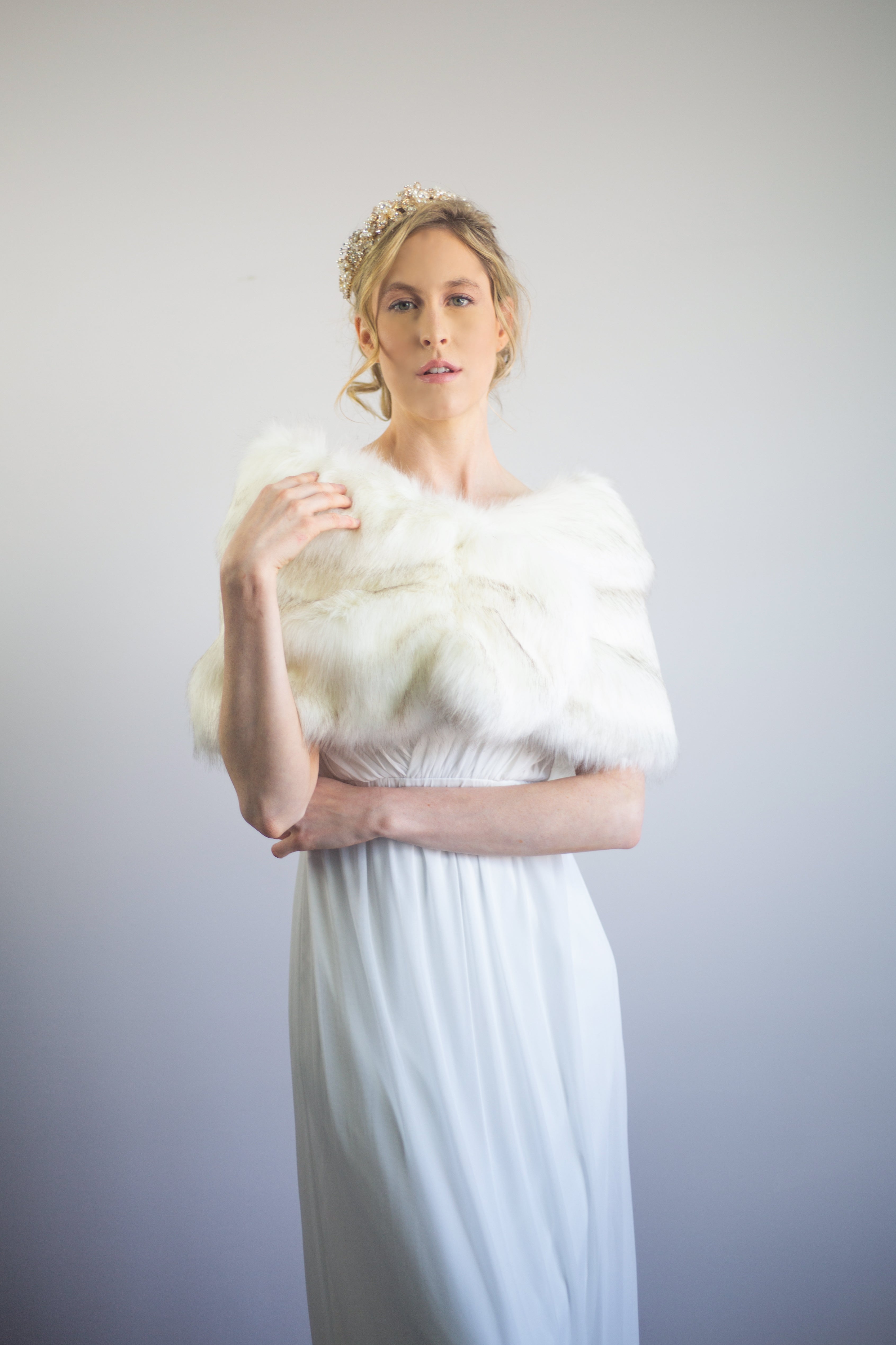 Luxury Ivory & Black Fur Wrap Shawl (Blair Wht03) - Elegant Winter Fashion Accessory for Women, Perfect for Parties, Weddings & Evening Events