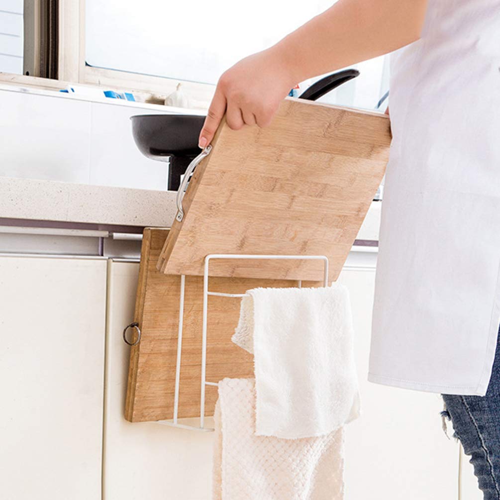 Premium Wall-Mounted Cutting Board Rack - Over Cabinet Door Organizer for Kitchen & Bathroom Storage | Space-Saving Chopping Board Holder | Durable White Kitchen Organizer for Utensils, Sponges & Cleaning Supplies