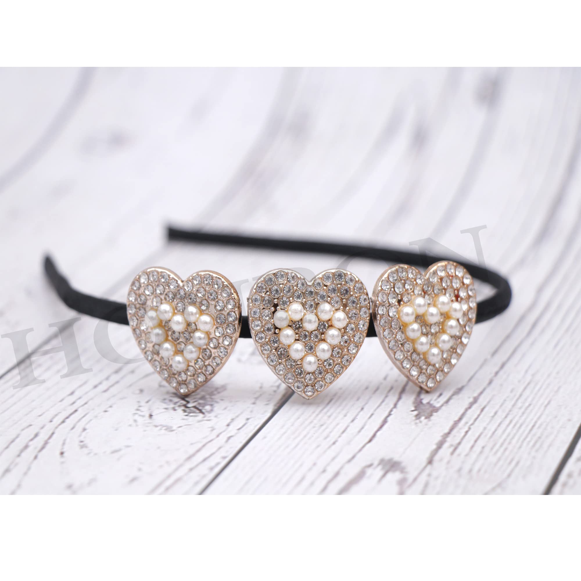 Golden & White Rhinestone Pearl Headband for Women - Elegant Wedding Hair Hoop with Heart Shape Design - Bridal Hair Accessories for Girls & Women (Pack of 2) - Perfect for Weddings, Parties & Special Occasions