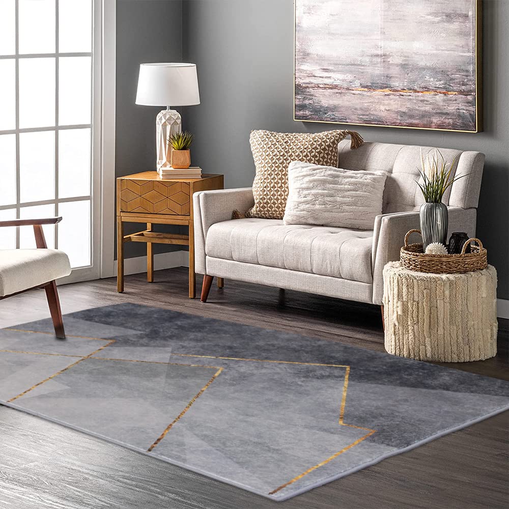 LITA Modern Abstract Geometric Area Rug 5' x 8' - Soft Non-Shedding Grey Indoor Carpet for Living Room, Bedroom & Dining Room - Perfect for Home Decor, Office Spaces and Cozy Interior Design