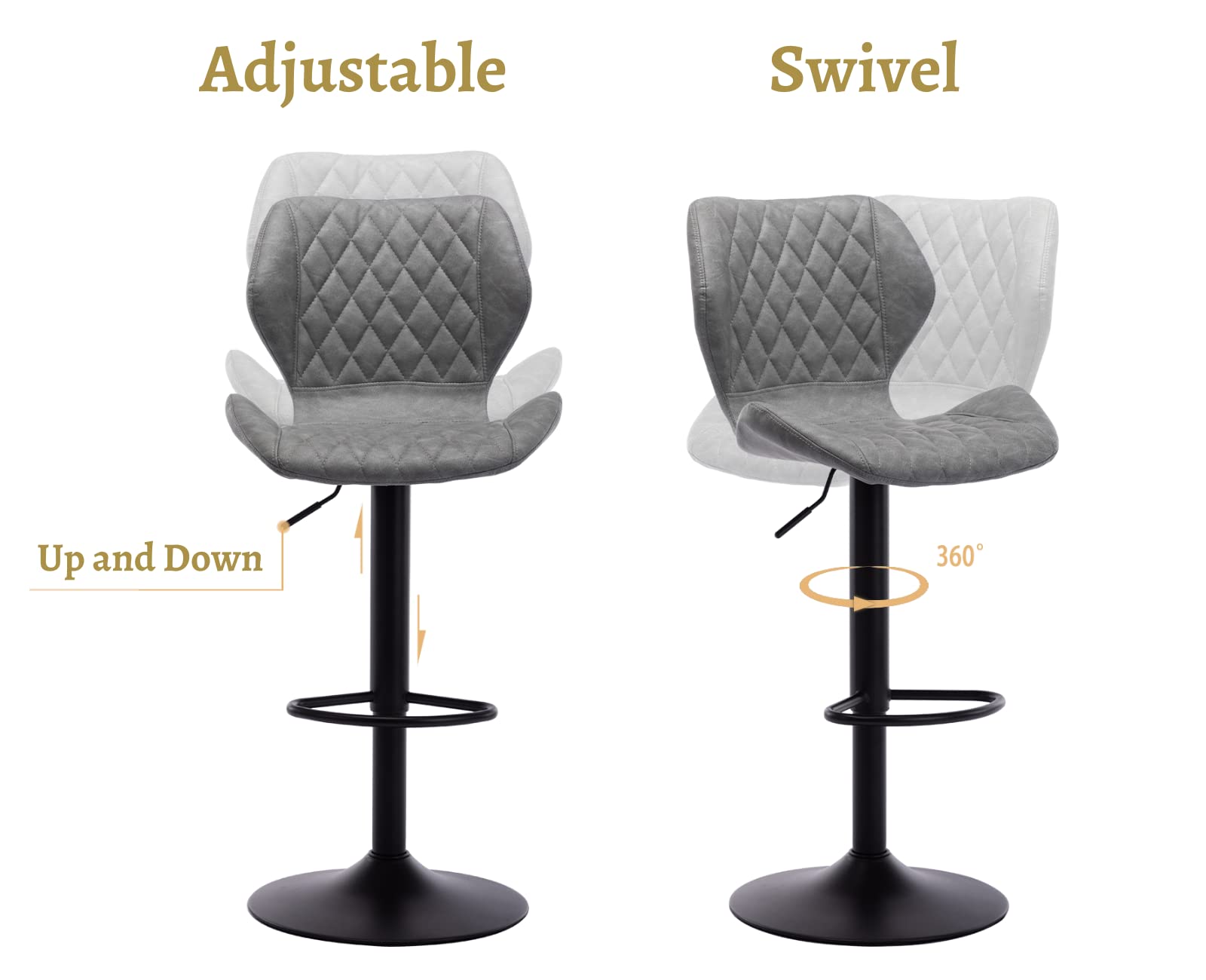 EALSON 4-Piece Adjustable Swivel Bar Stool Set - Modern Faux Leather Counter Height Barstools with Back for Kitchen Island, Bistro, Pub & Dining Room - Grey - Perfect for Entertaining & Casual Dining