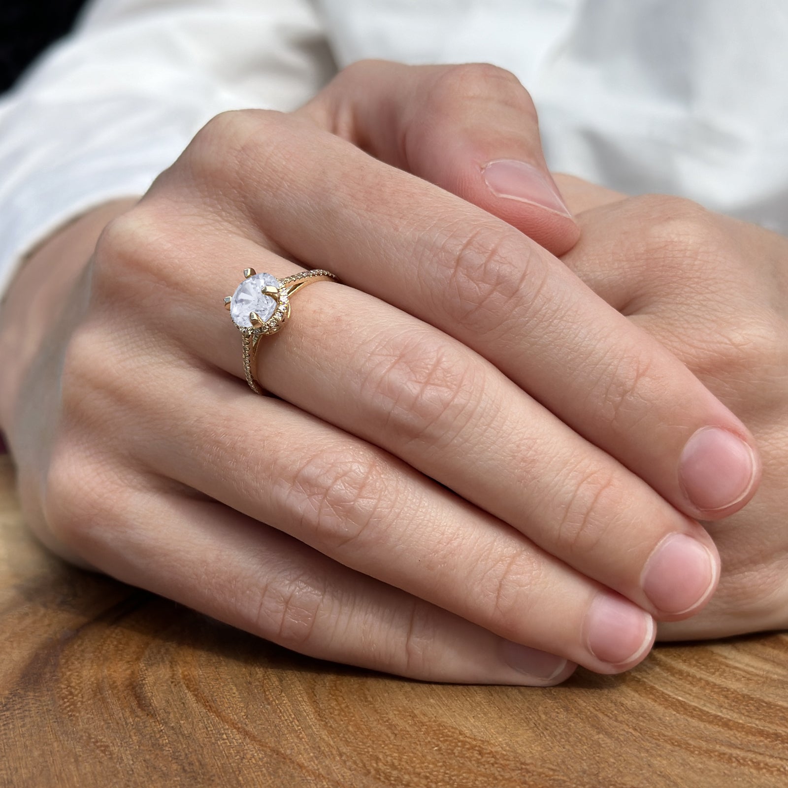 14K Yellow Gold Round Halo Moissanite Vintage Style Diamond Ring for Women - Elegant Engagement, Wedding, Anniversary Jewelry Gift