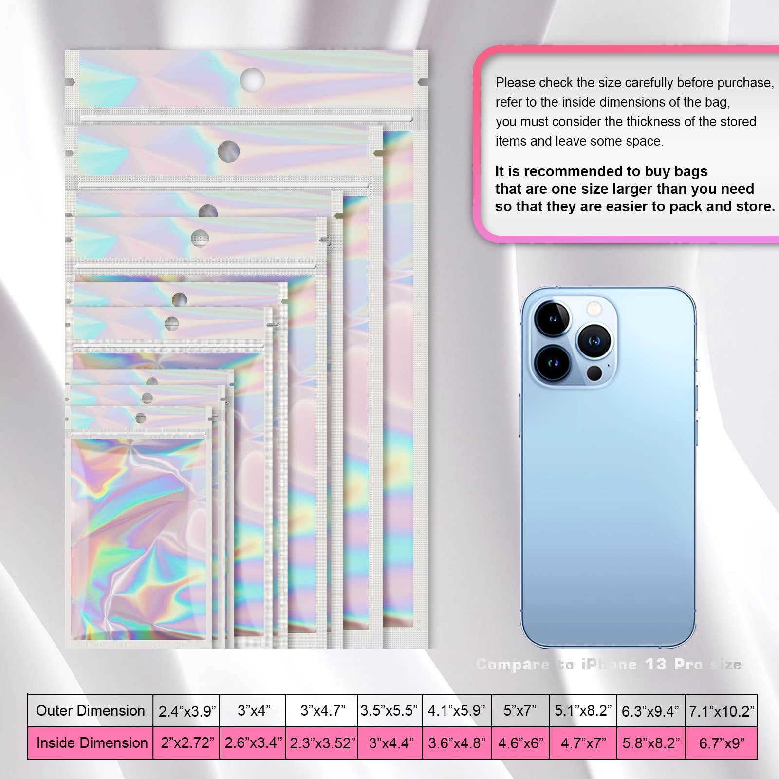 100 Pack Resealable Mylar Bags with Front Window - 6.3