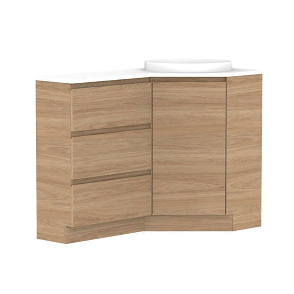 ADP Glacier Lite Door and Drawer Trio Floor Standing Corner Vanity with Cherry Pie Top - Perfect for Bathroom Storage and Organization in Small Spaces