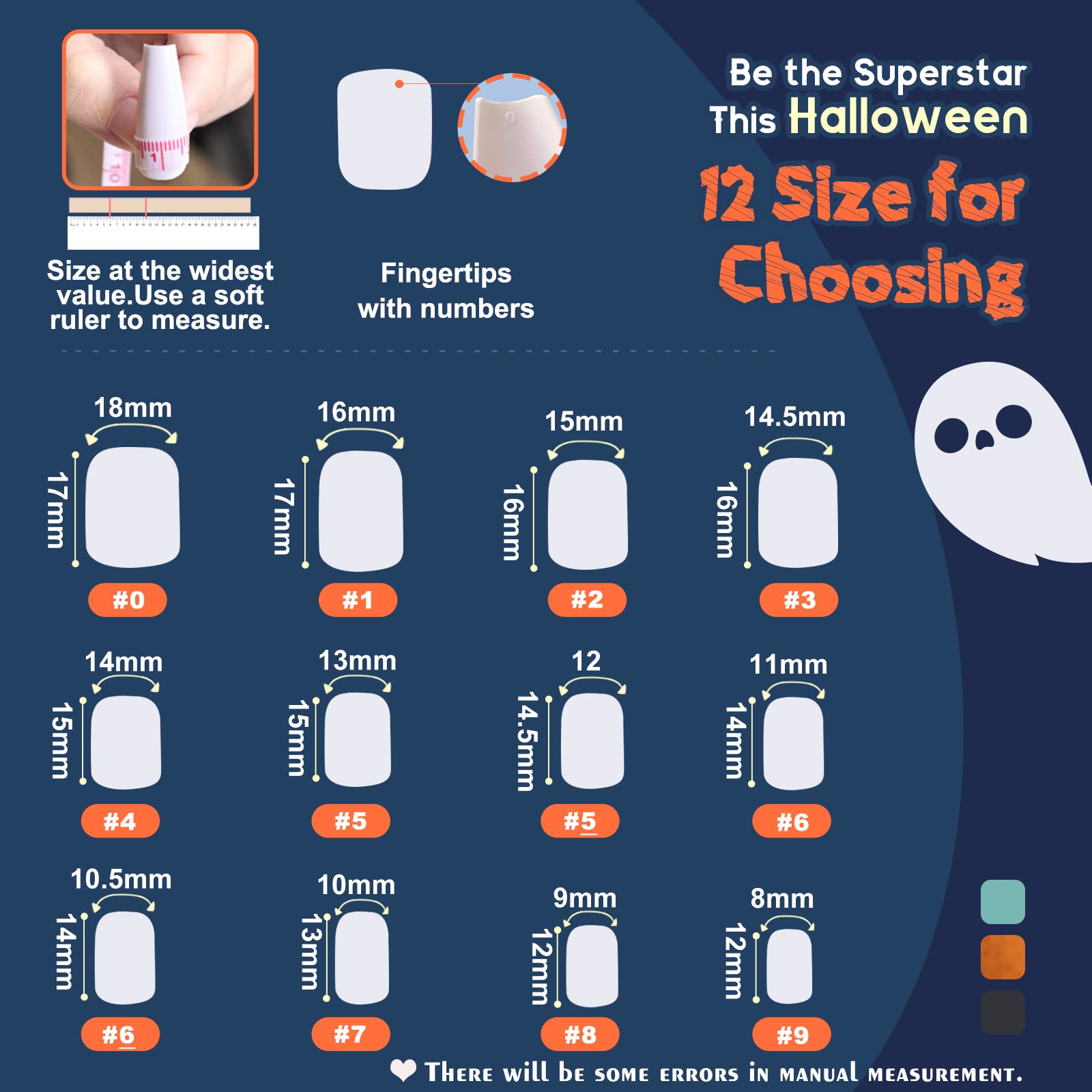 Morily 24Pcs Black Short Square Matte Press on Nails with White Skeleton Design - Acrylic Stick on Artificial Fingernails Tips for Women (12 Sizes) - Perfect for Halloween, Parties & Everyday Wear